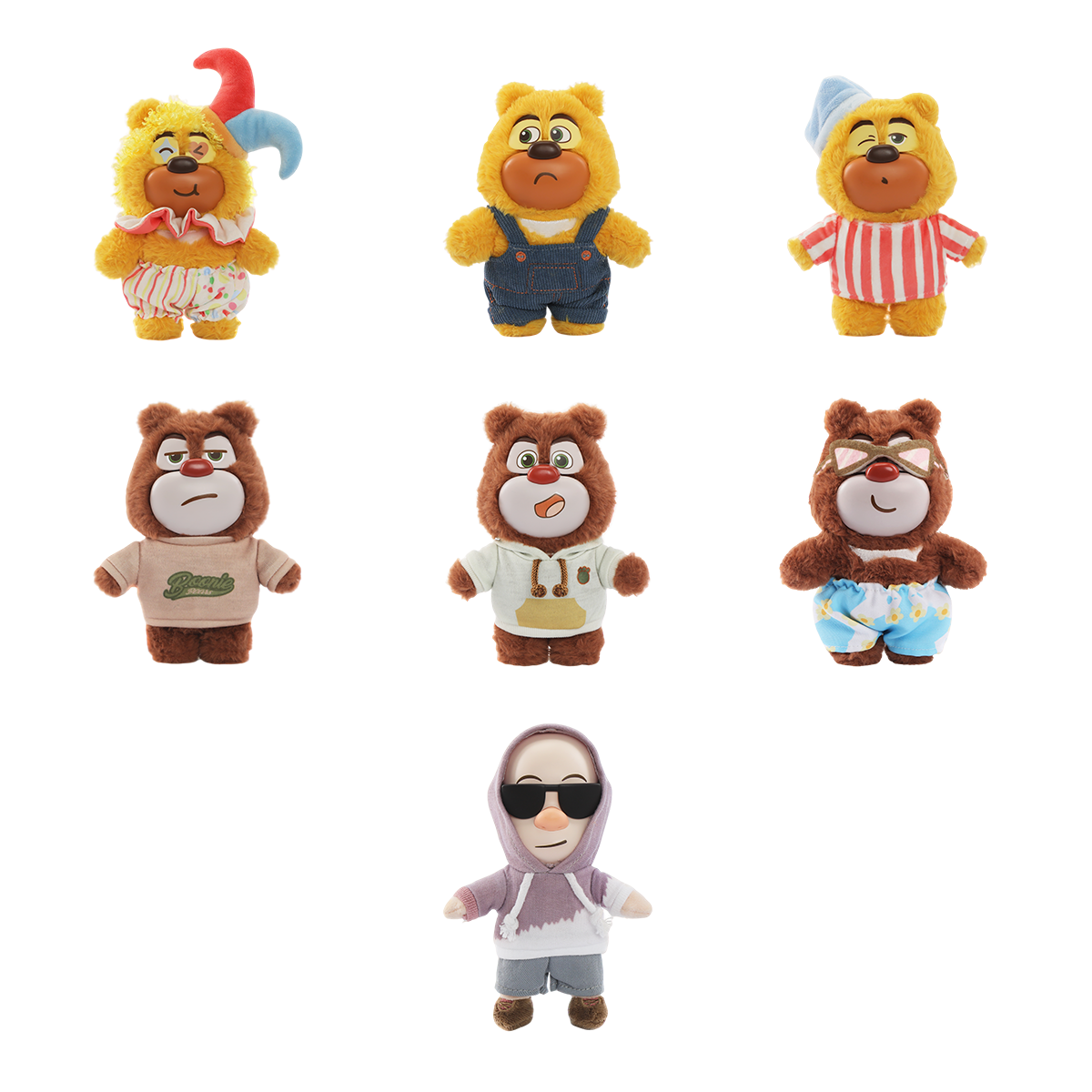 Full set of seven Boonie Bears plush charms in Fashion Week runway outfits, blind box
