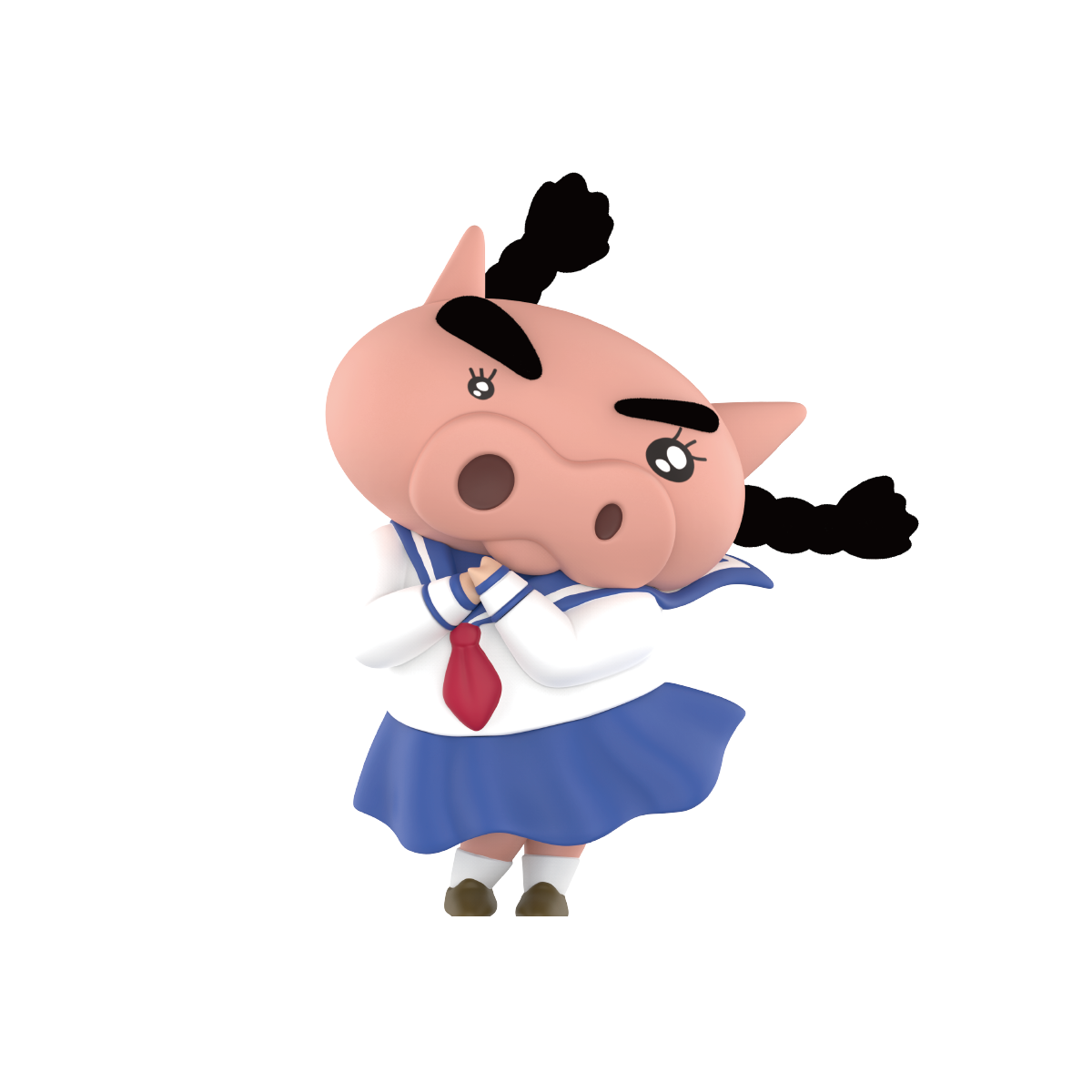 JK Uniform secret pig in sailor schoolgirl outfit with black braids and red tie, Buriburizaemon's Daily Life