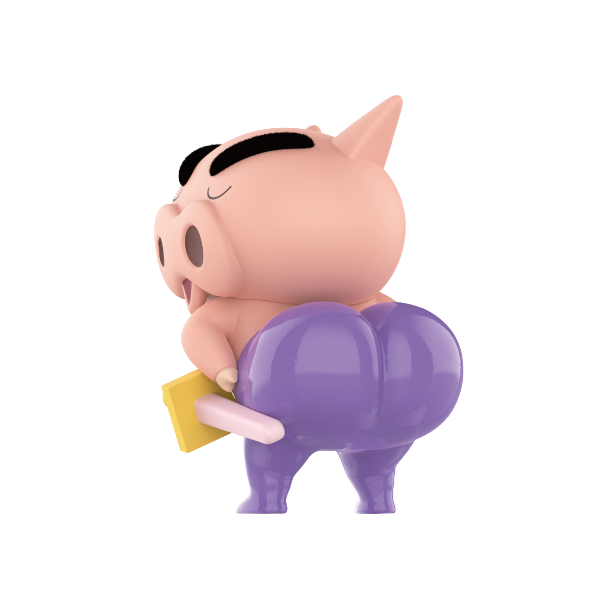 Butt in the Air pig bent over showing large purple-pants buttocks, Buriburizaemon's Daily Life