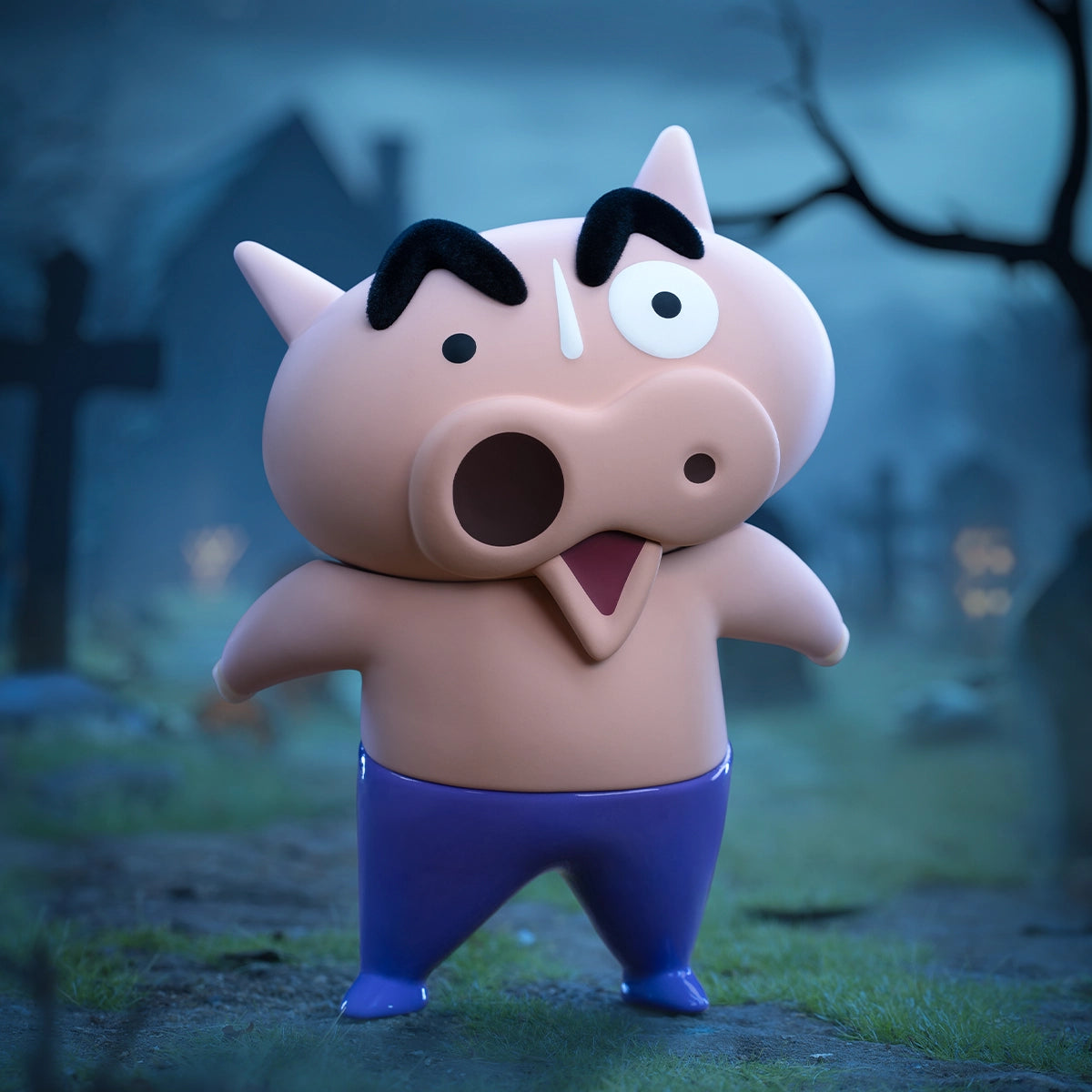 Shocked pig with bulging eyes and open mouth, blue-pant variant, Buriburizaemon's Daily Life