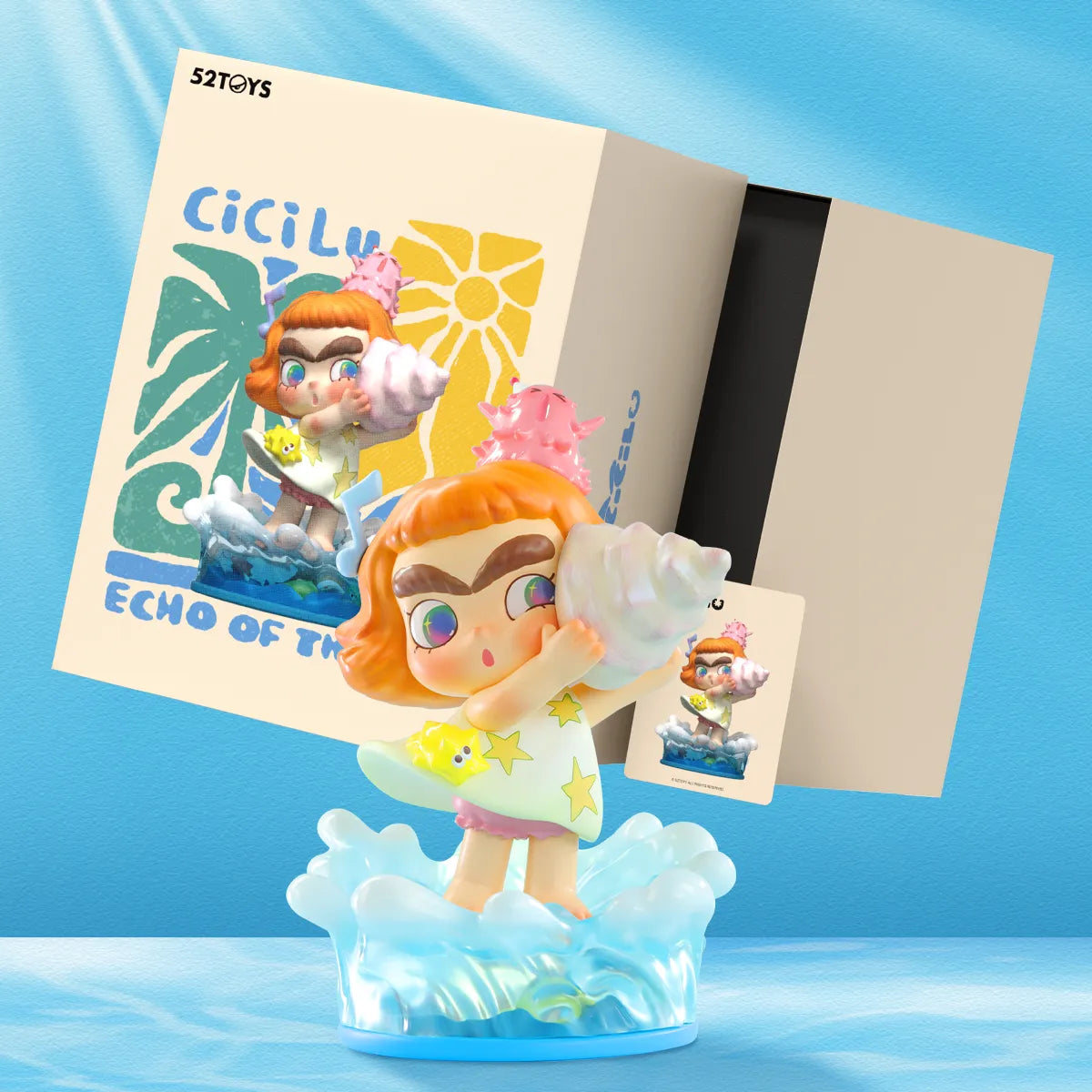 CiCiLu Echo of the Sea figure beside its illustrated ocean-themed box