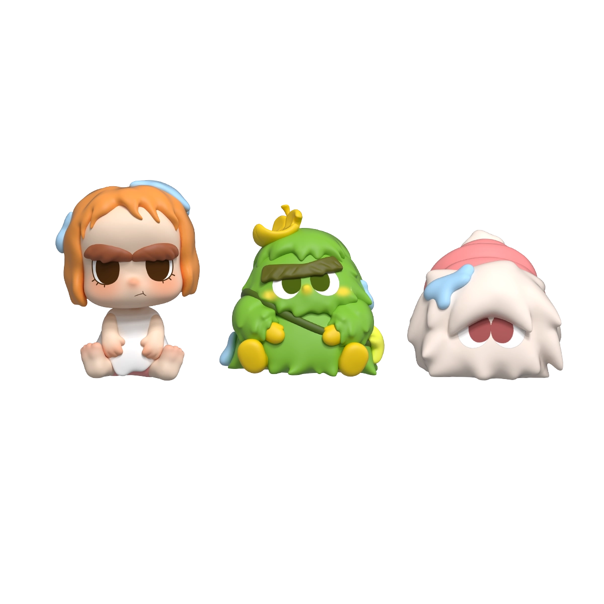CiCiLu, Crispy cactus and Fluffy soft-serve trio lined up, CiCiLu Friendship Boat mini figures by 52TOYS