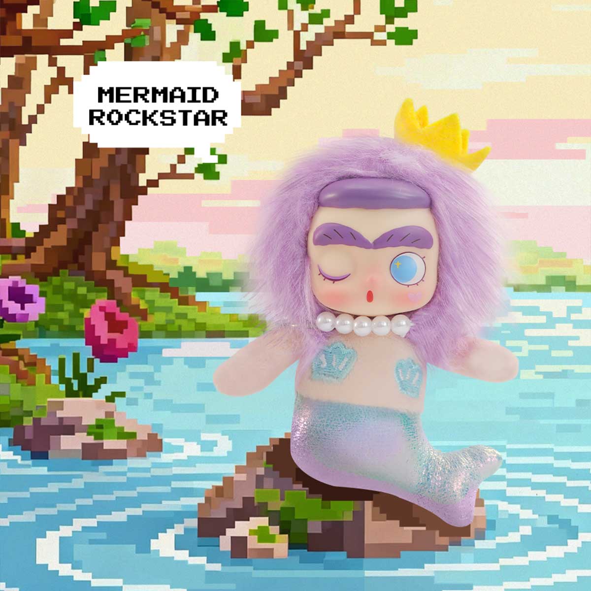 CiCiLu Mermaid Rockstar plush in a lavender wig, pearl necklace, and mermaid tail
