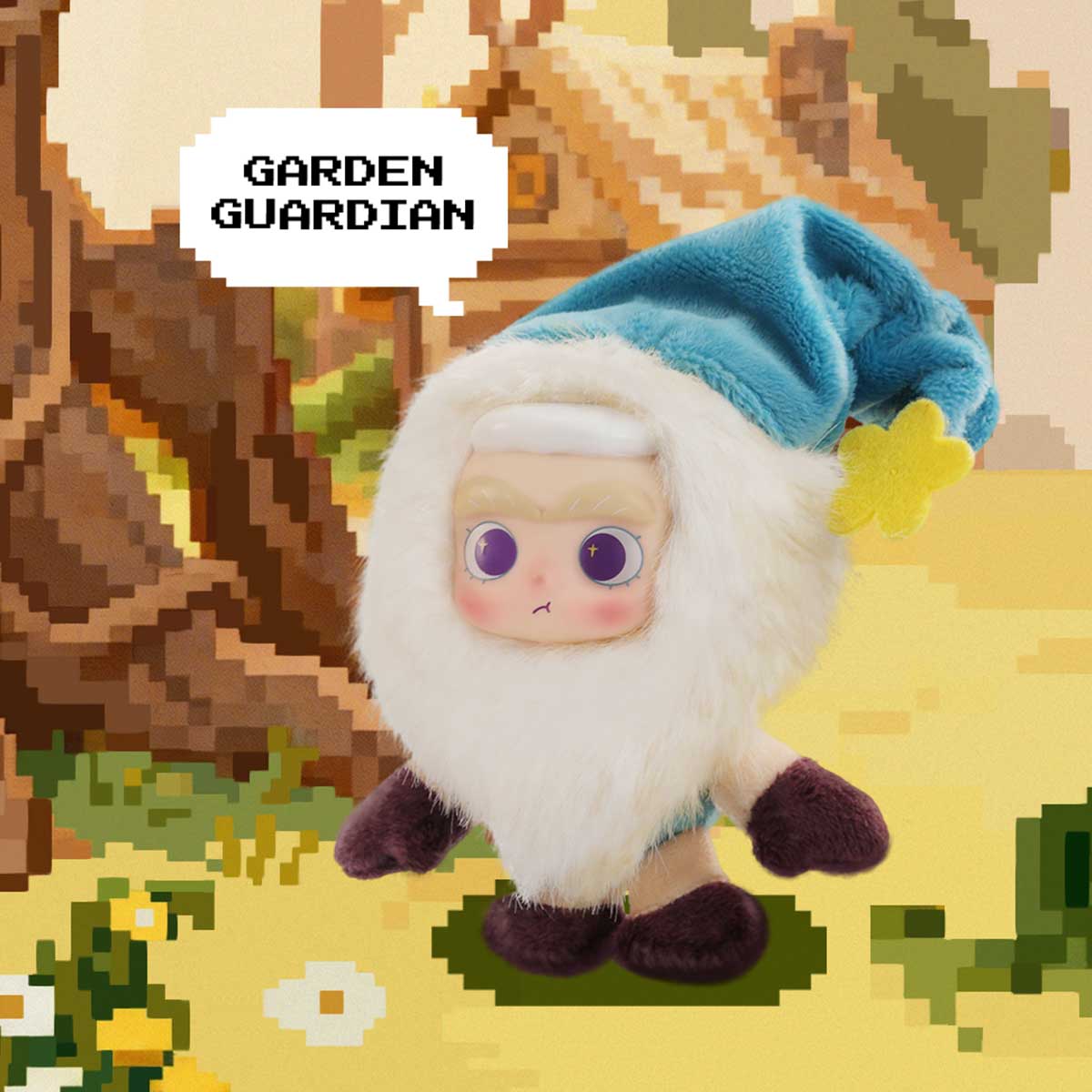 CiCiLu Garden Guardian plush in a white fluffy costume and blue pointed hat