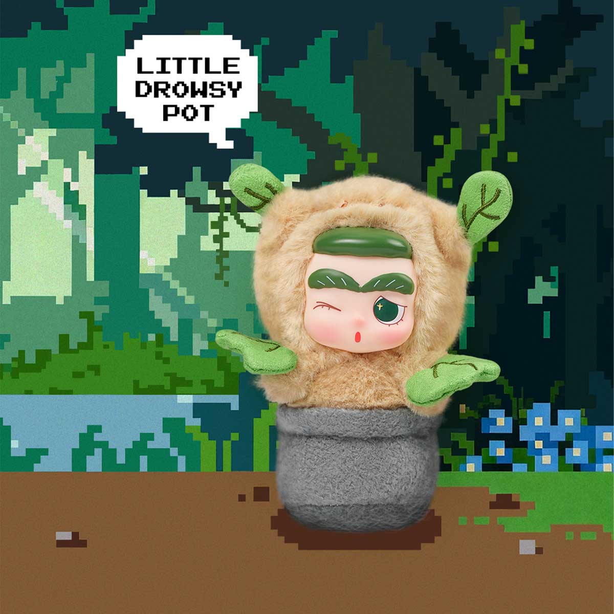 CiCiLu Little Drowsy Pot plush winking from a gray flowerpot costume