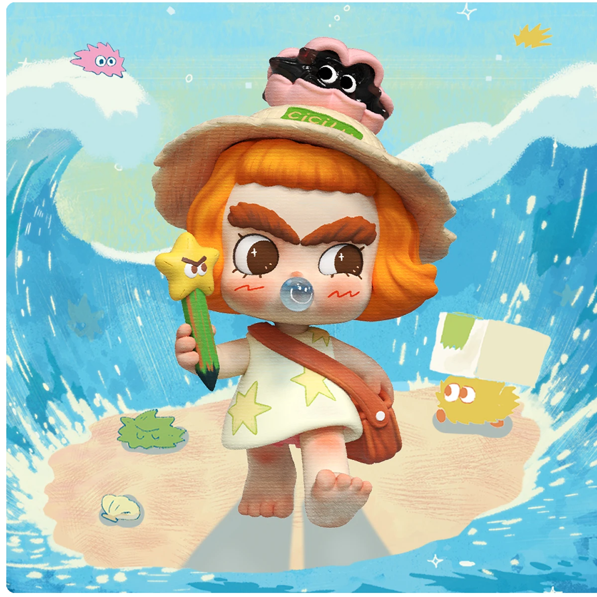 Time to Sail! CICILU in straw hat with star wand walking the shore, CICILU Ocean Messenger