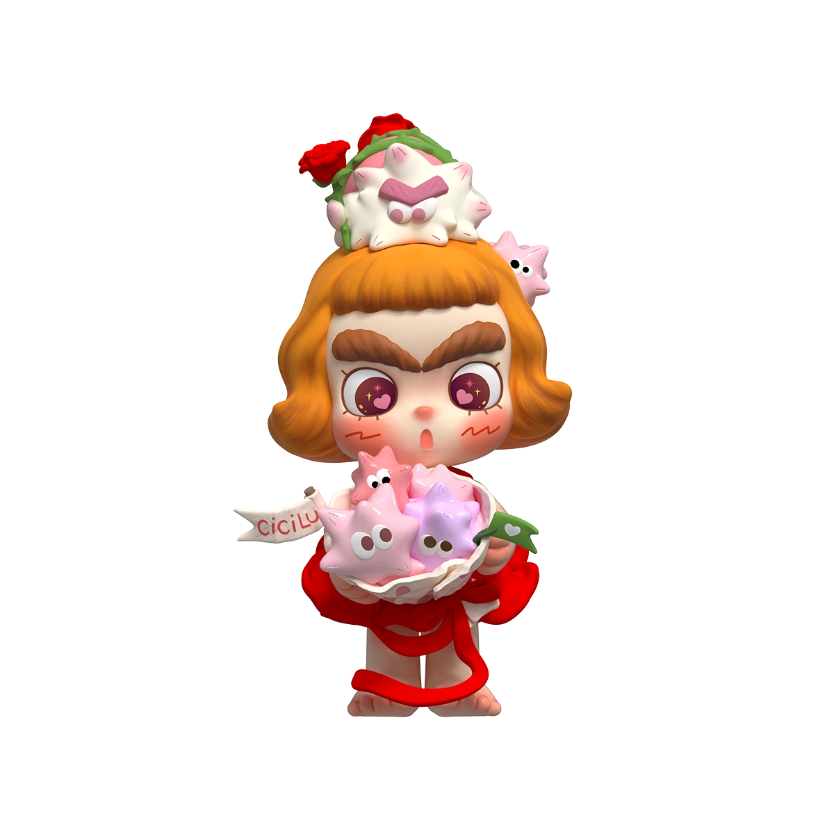 CiCiLu Urchin Oh My Love figure in rose dress holding a sea-urchin bouquet