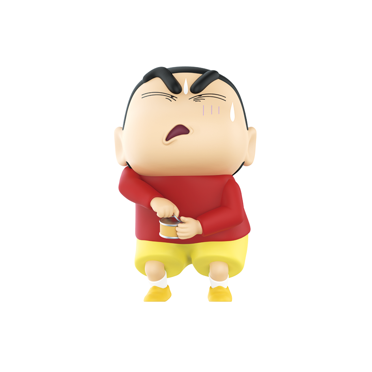 Shinnosuke Nohara figure straining to open a small can