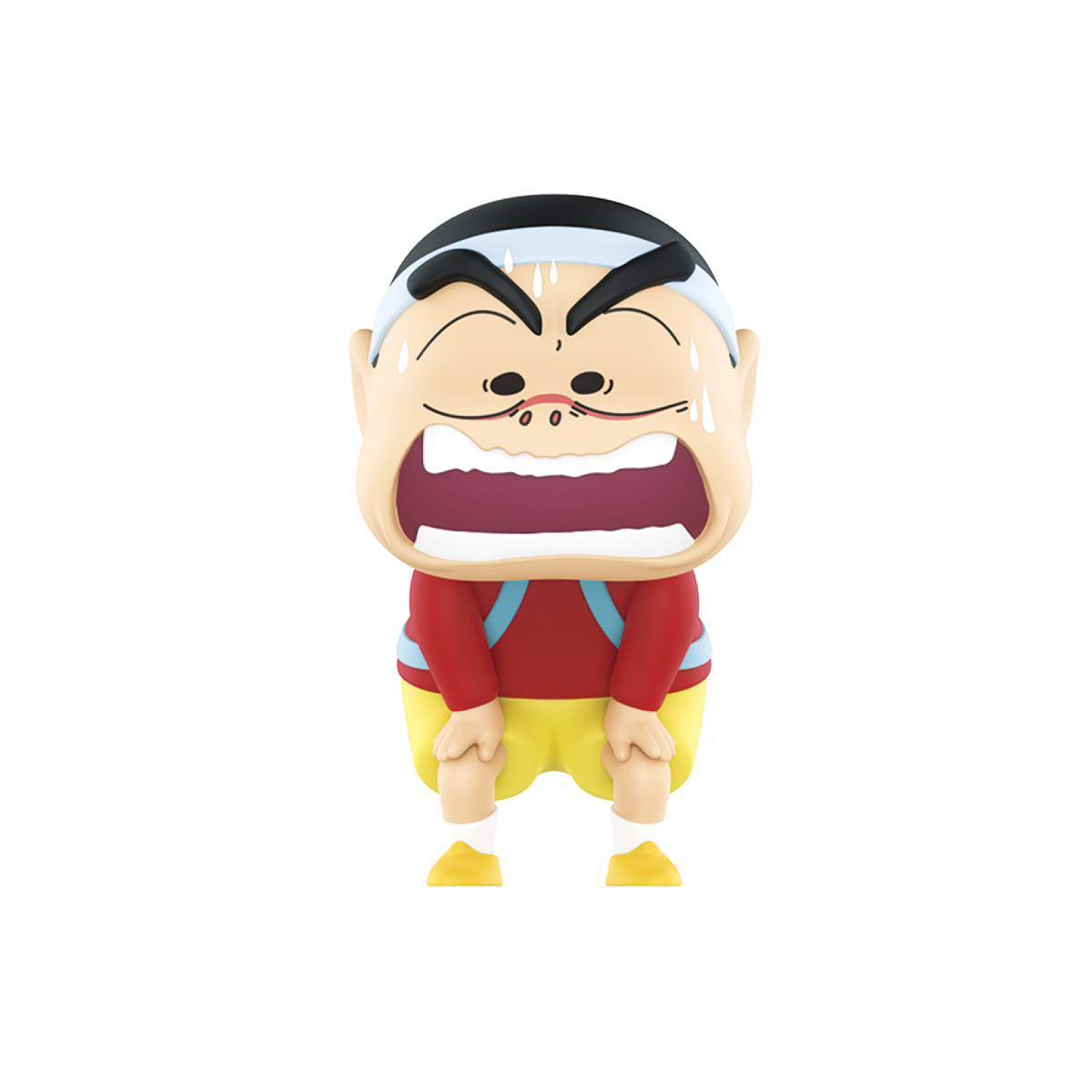 Exhausted Shinnosuke Nohara figure bending over and shouting