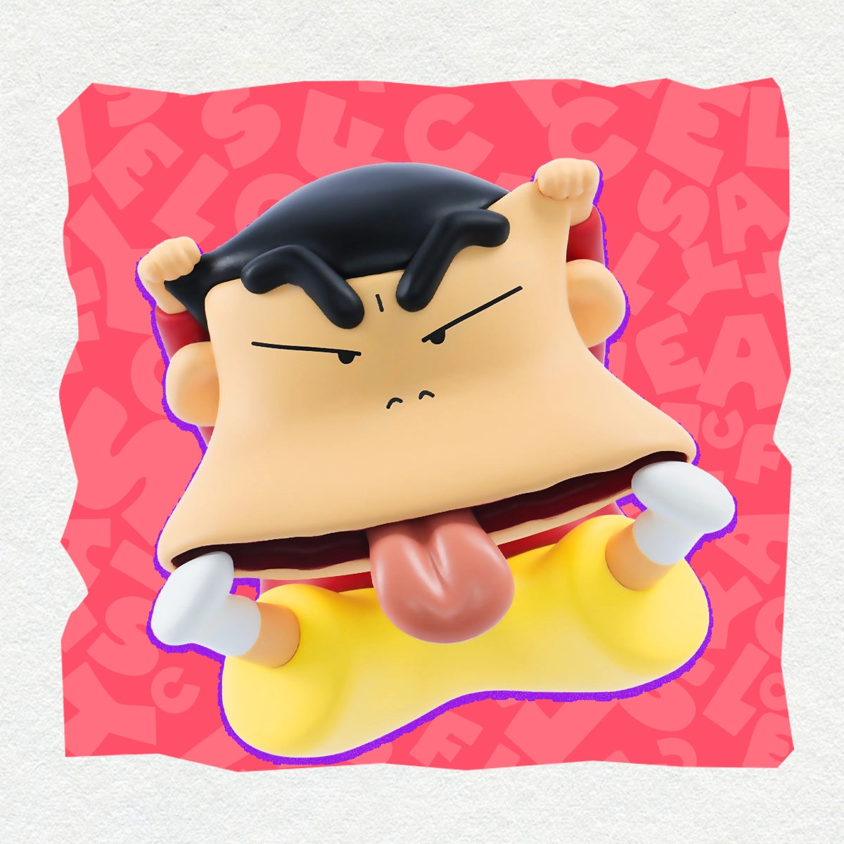 Shinnosuke Nohara stretching his cheeks and sticking out his tongue