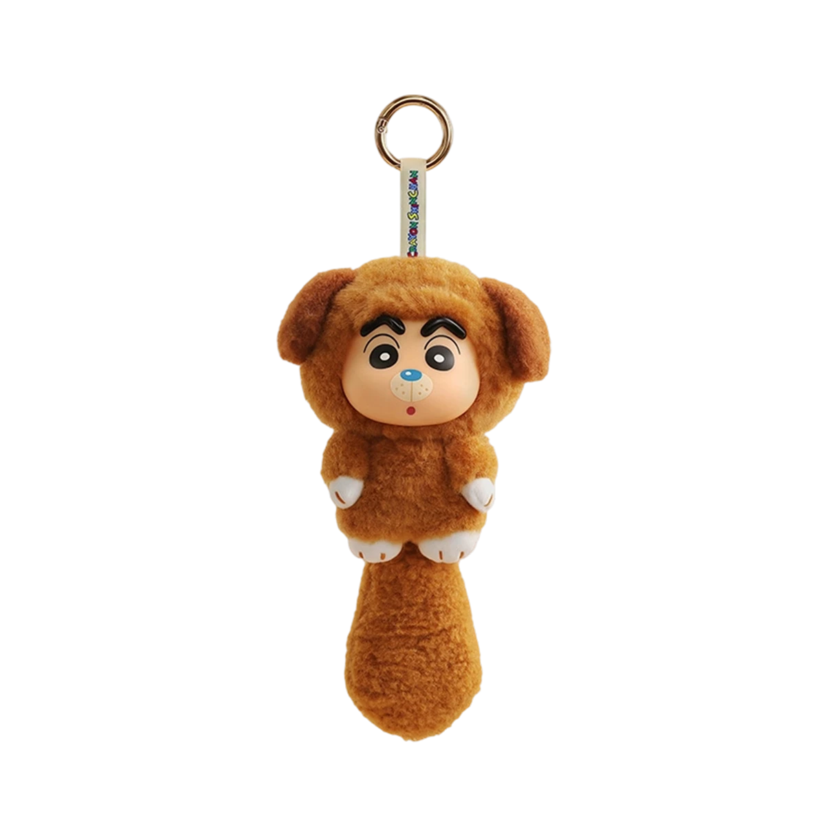 Besty Paws plush keychain, Shinchan in a brown dog hood with white paws and bushy tail, Big Tails Series 2 by 52TOYS