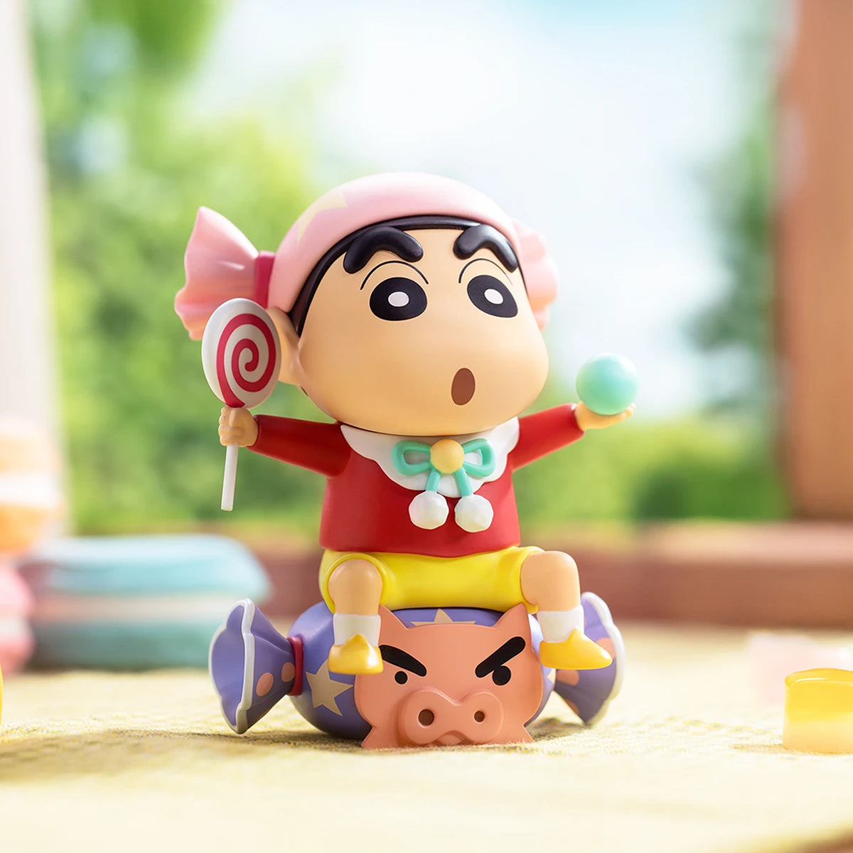 Lollipop figurine, Shinchan on a purple swirl candy with a pink lollipop at a candy shop, Dessert Time