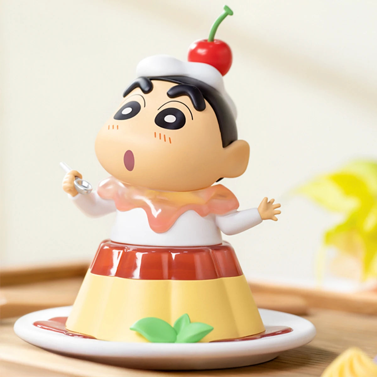 Cherry pudding figurine, Shinchan sitting in a caramel pudding topped with a red cherry, Dessert Time