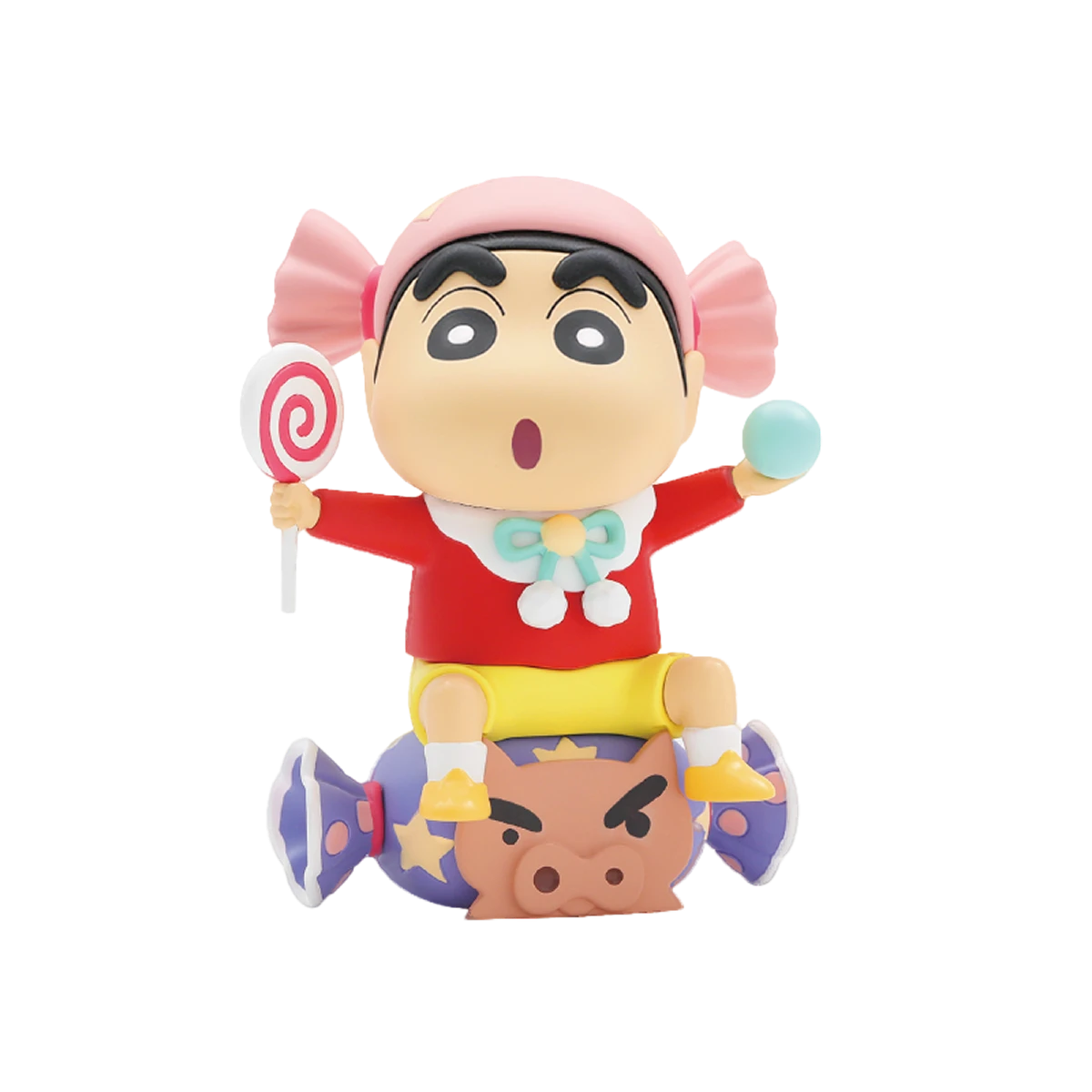 Lollipop figurine, Shinchan sitting on a purple swirl candy holding a pink lollipop, Crayon Shinchan Dessert Time