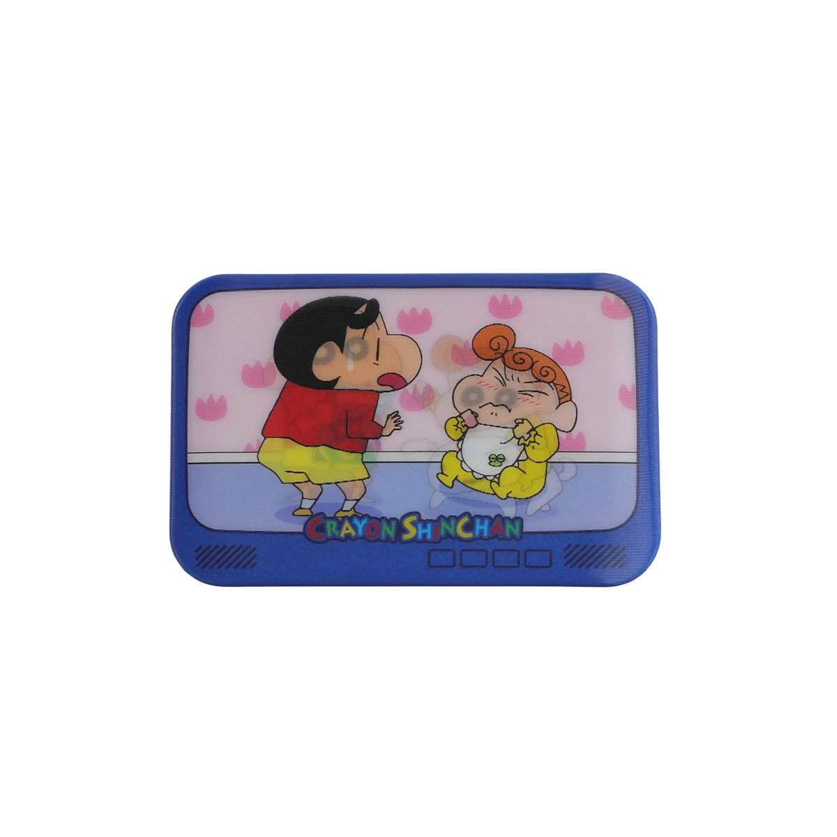 TV-shaped lenticular badge of bath-time Shin-chan scene from Crayon Shinchan Lenticular Badge Blind Bag