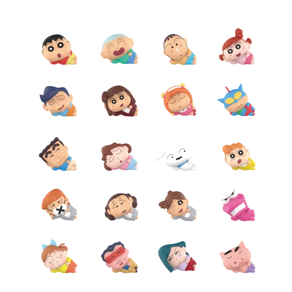 Full set of twenty Crayon Shinchan MiniMe Lazy Chill figures lounging in relaxed poses