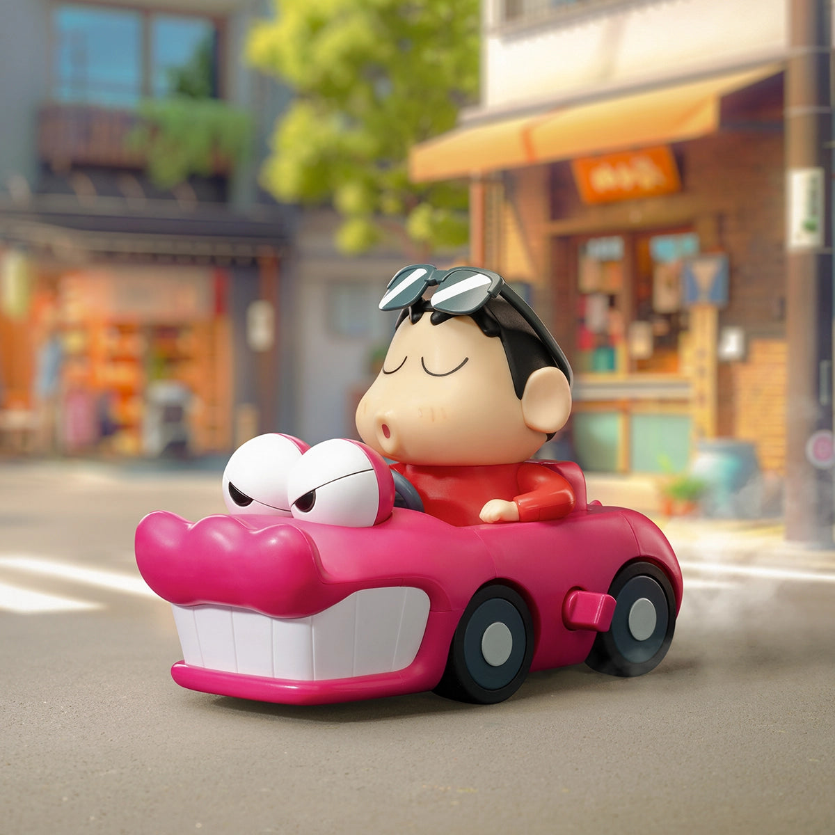WANNA GO FOR A DRIVE? Shinchan whistling in the pink croc car on a street, Crayon Shinchan Shin-Vibes