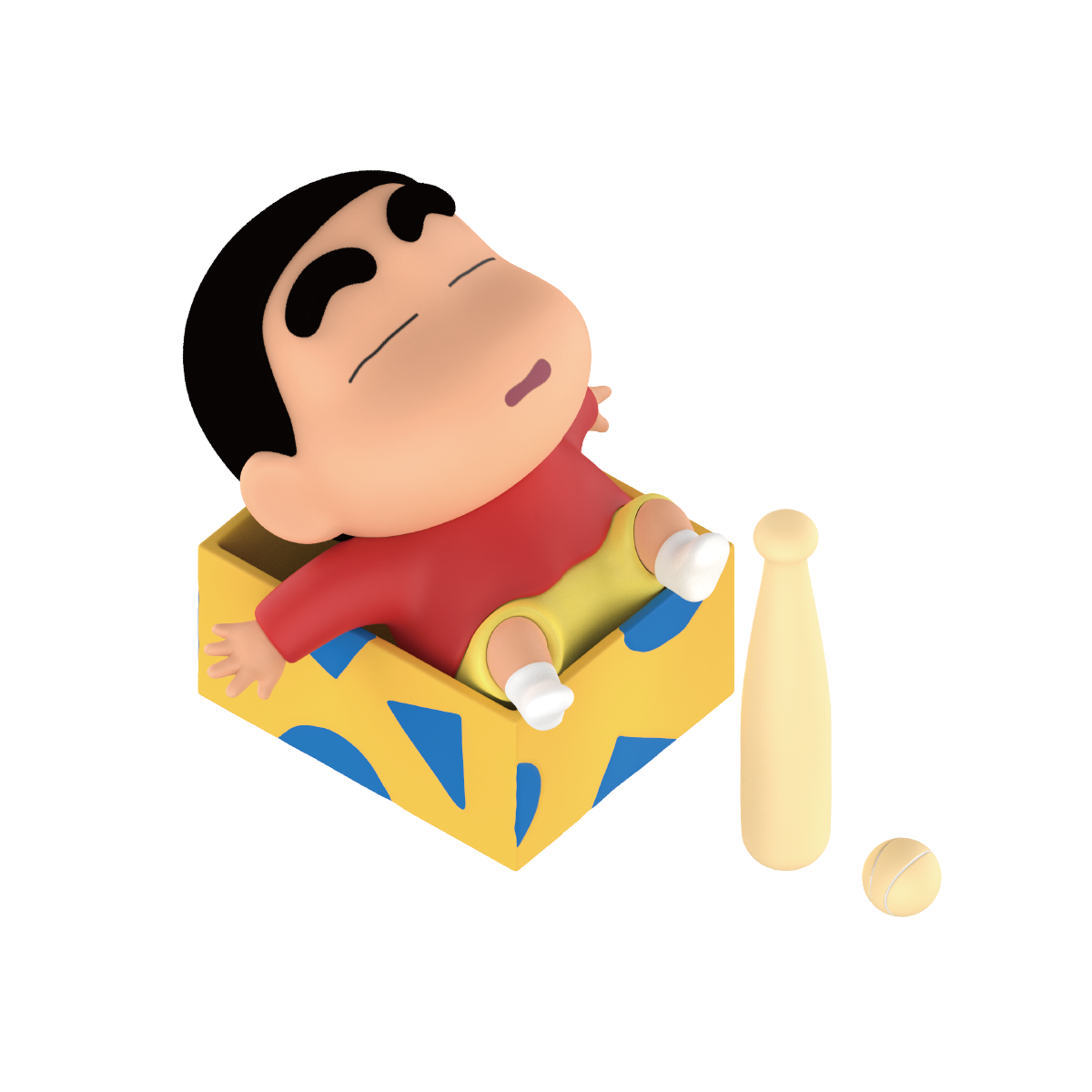 Shinchan In Toy Box sleepily reclining in a yellow polka-dot box, Early Potato Head blind box
