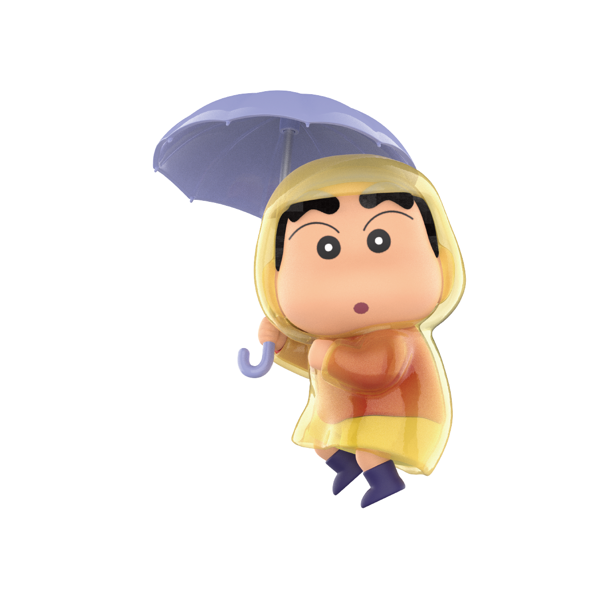 Raining secret Shinchan in yellow raincoat with a blue umbrella, Early Potato Head blind box