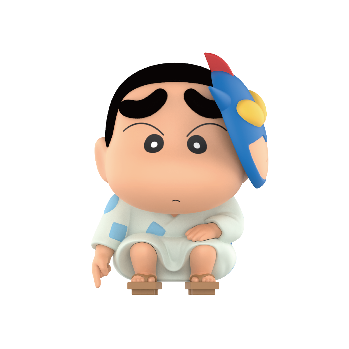Poor Potato Head Shinchan in white robe with an Action Kamen mask prop, Early Potato Head blind box