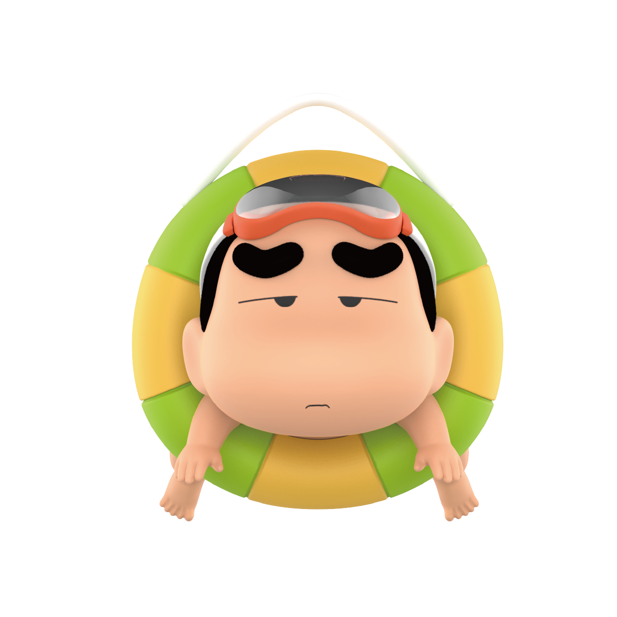 Swimming Around Shinchan in goggles floating in a green-yellow swim ring, Early Potato Head