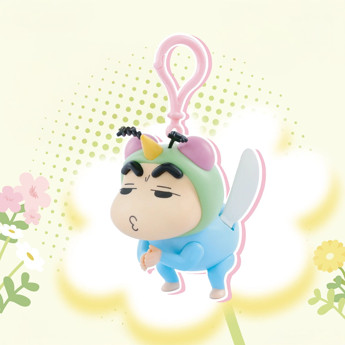 Mosquito Shinchan in green-blue hood with horn and single wing, Flapping Wings pendant