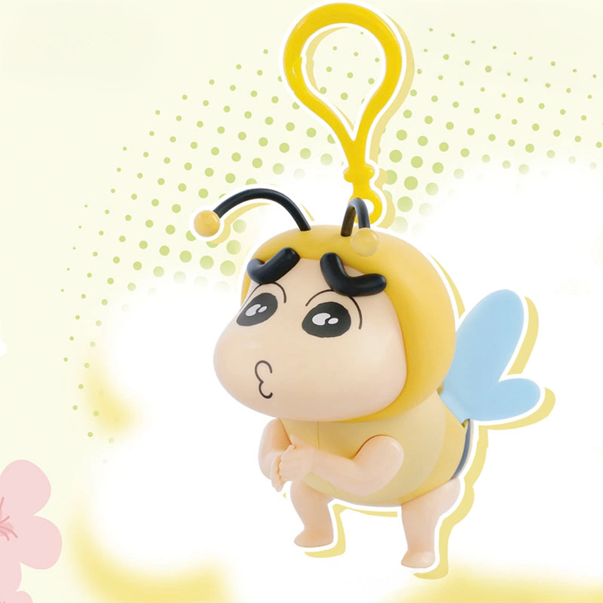Honeybee Shinchan in yellow-and-black striped hood with blue wings and clip, Flapping Wings