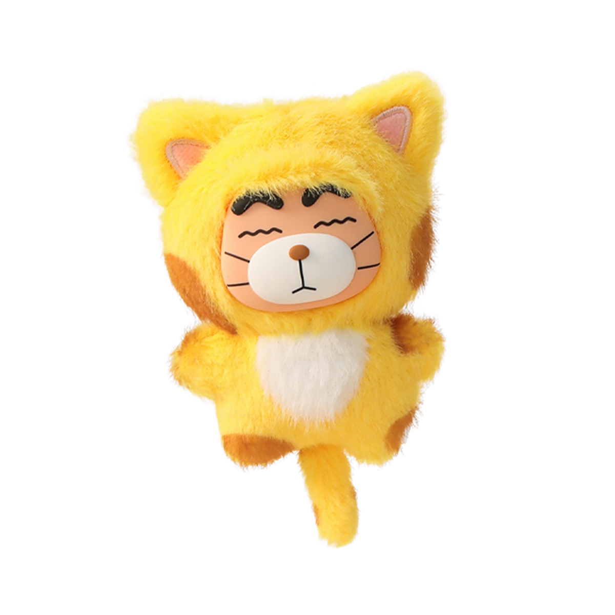 Leopard Shinchan plush charm in yellow leopard onesie with sleepy closed eyes, Crayon Shinchan Kasukabe Party