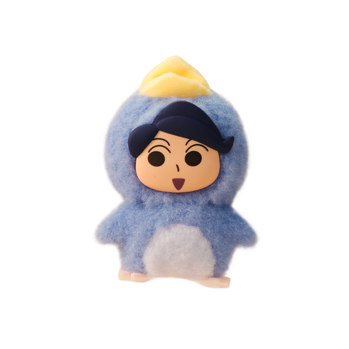 Penguin Kazamakun secret plush charm in navy penguin onesie with yellow tip, Crayon Shinchan Kasukabe Party
