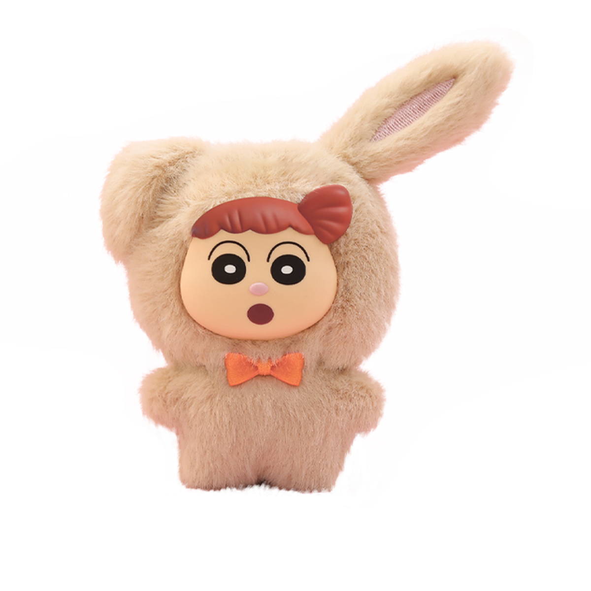 Rabbit Nenechan plush charm in tan rabbit onesie with long ears and orange bow, Crayon Shinchan Kasukabe Party