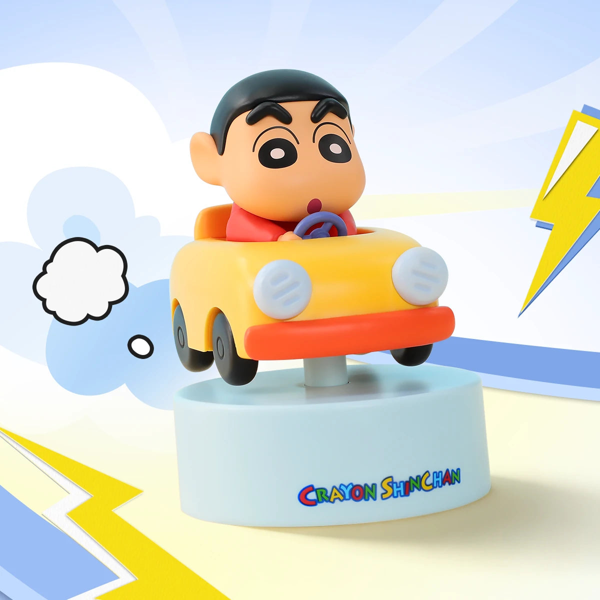 Cornering Ace secret Shinchan leaning into a turn in a yellow car, Crayon Shinchan Let's Go Together!