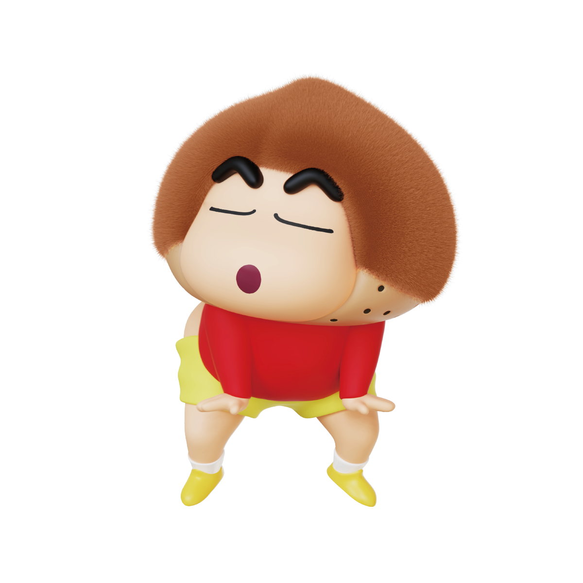 Peanut's Turn figure, Shinchan lounging in a textured tan peanut shell costume, Crayon Shinchan Munch On Fruit