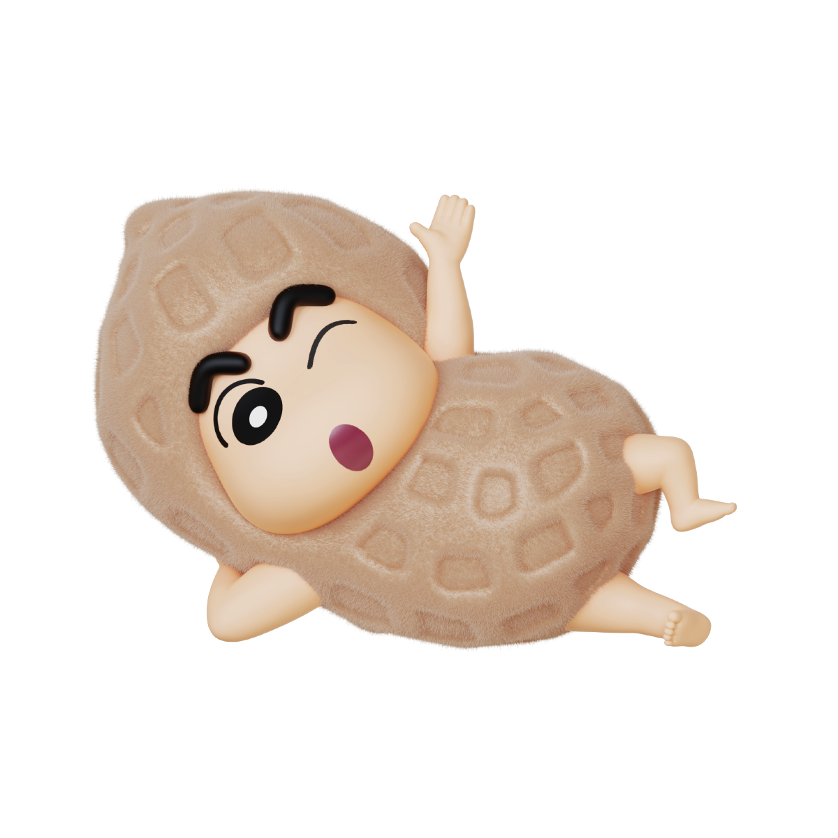 Durian Delight figure, Shinchan in spiky green durian head lying down in red outfit, Crayon Shinchan Munch On Fruit