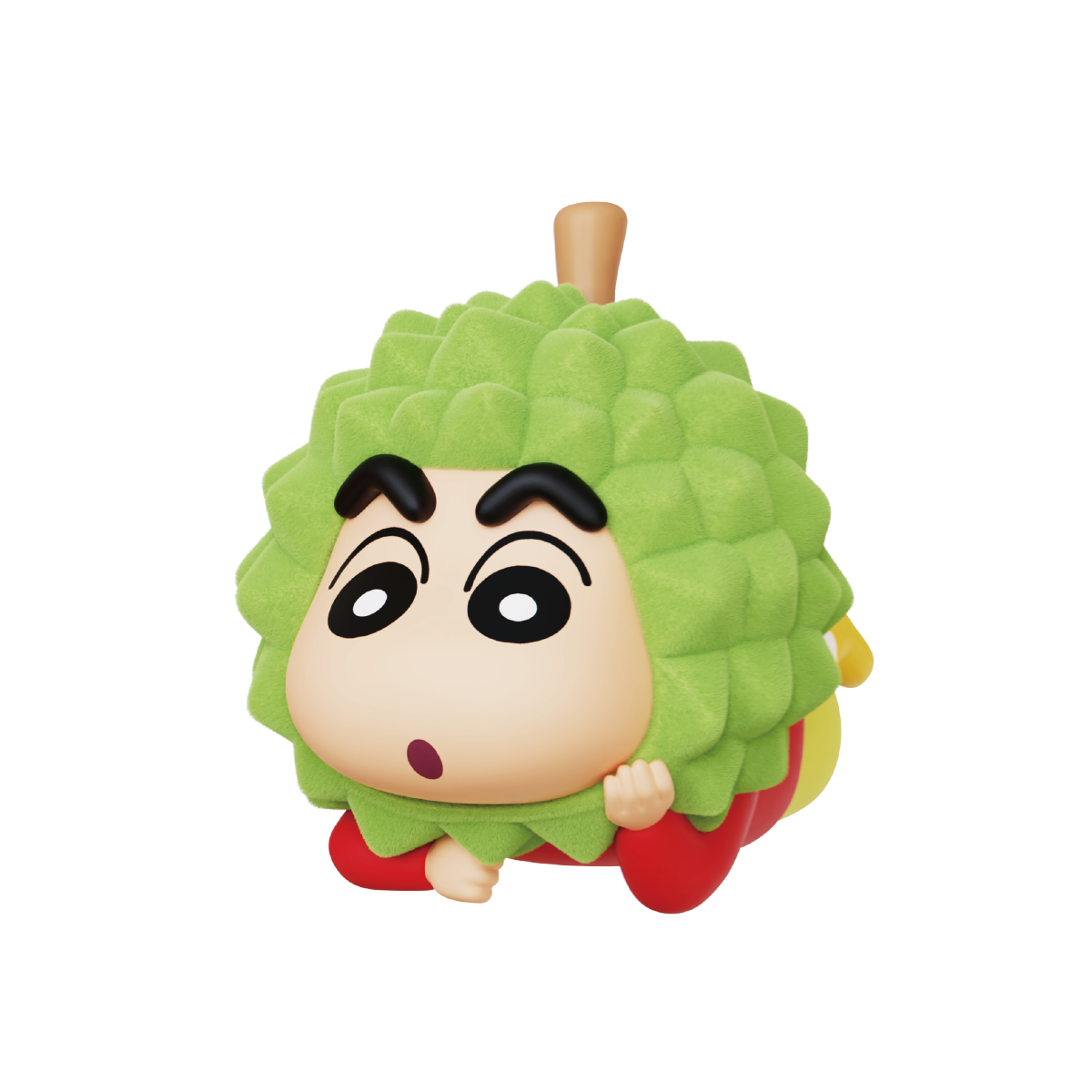 Cherry on Top figure, Shinchan in red cherry hood with long green stem charm, Crayon Shinchan Munch On Fruit