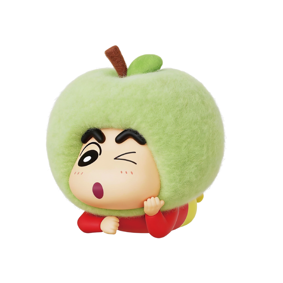 Cherrish You figure, white Shiro in red cherry hood with green stem charm, Crayon Shinchan Munch On Fruit