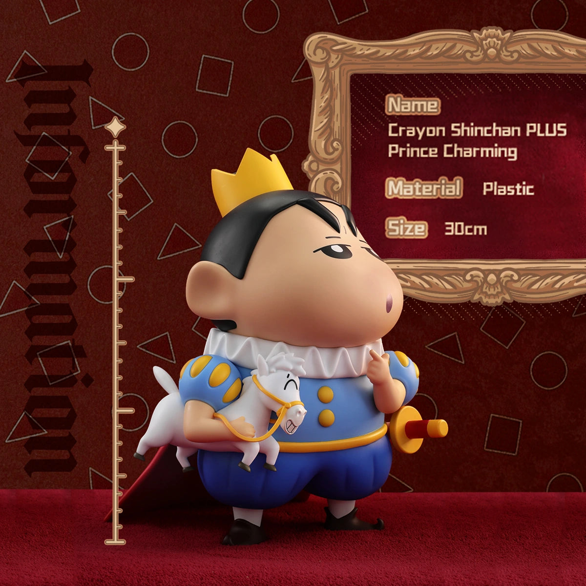 Crayon Shinchan PLUS Prince Charming detail card noting plastic material and 30cm size