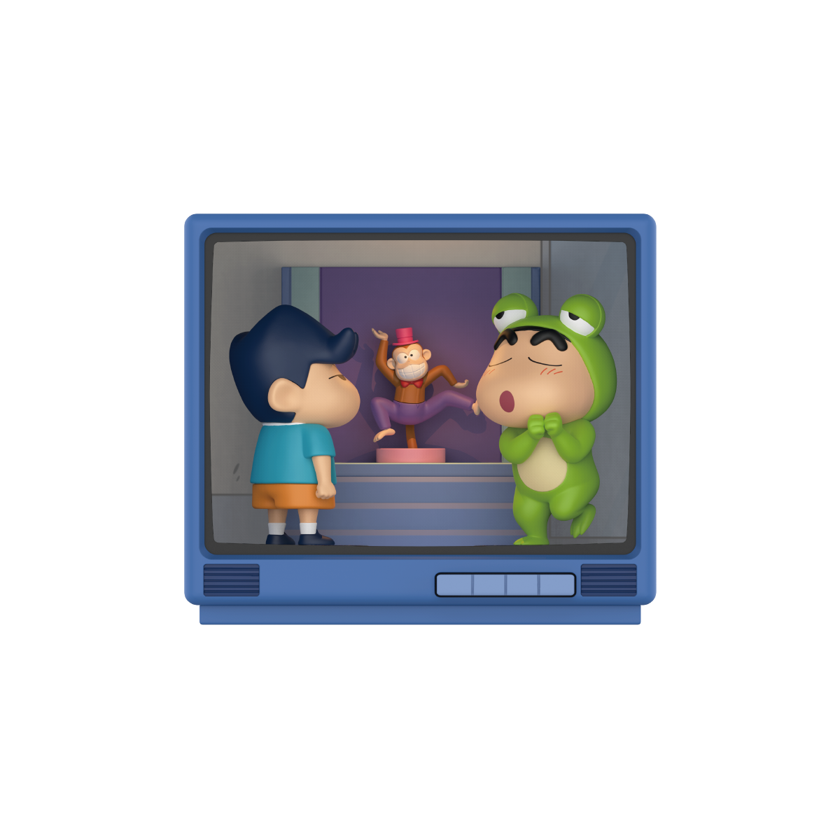 As Cute As Kazama-kun, Shinchan in frog costume with dancing monkey toy, Crayon Shinchan Retro TV Series