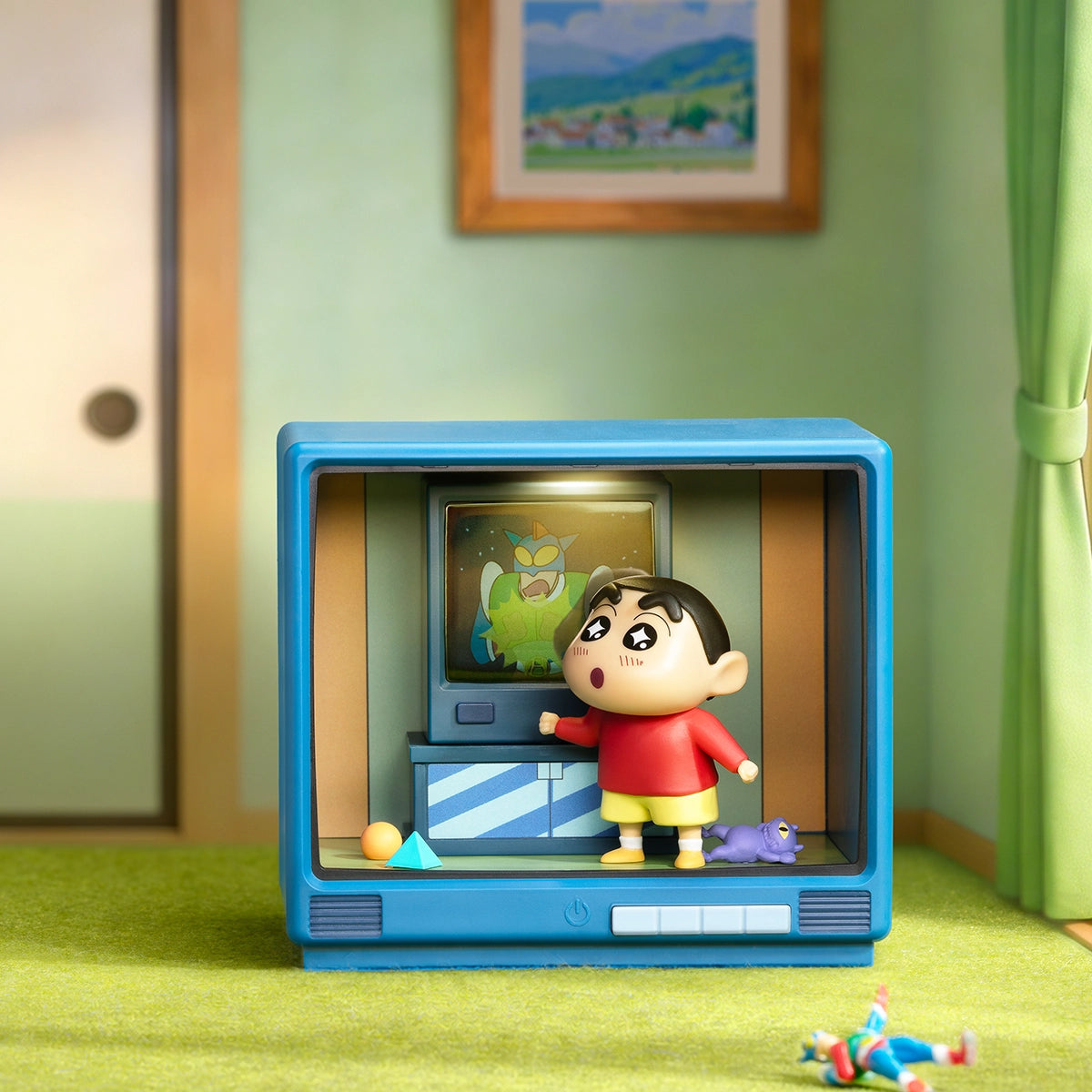 Action Kamen Is On Air, Shinchan watching a mini Action Kamen TV inside a retro TV, Crayon Shinchan Retro TV Series