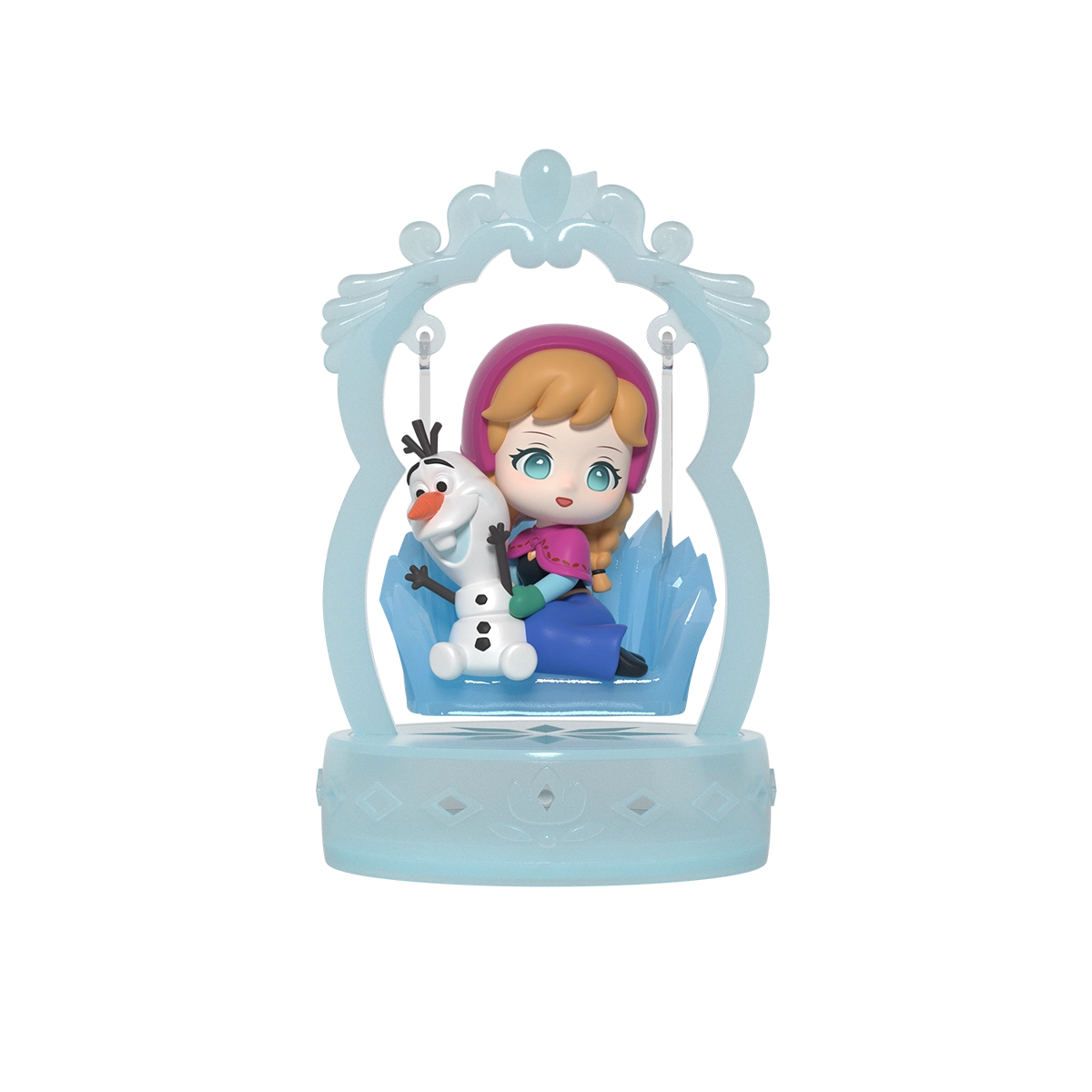Anna & Olaf bí mật: Anna trong Hood màu hồng ôm mini Olaf trên một vòng xoay băng, Frozen Enchanted Swing
