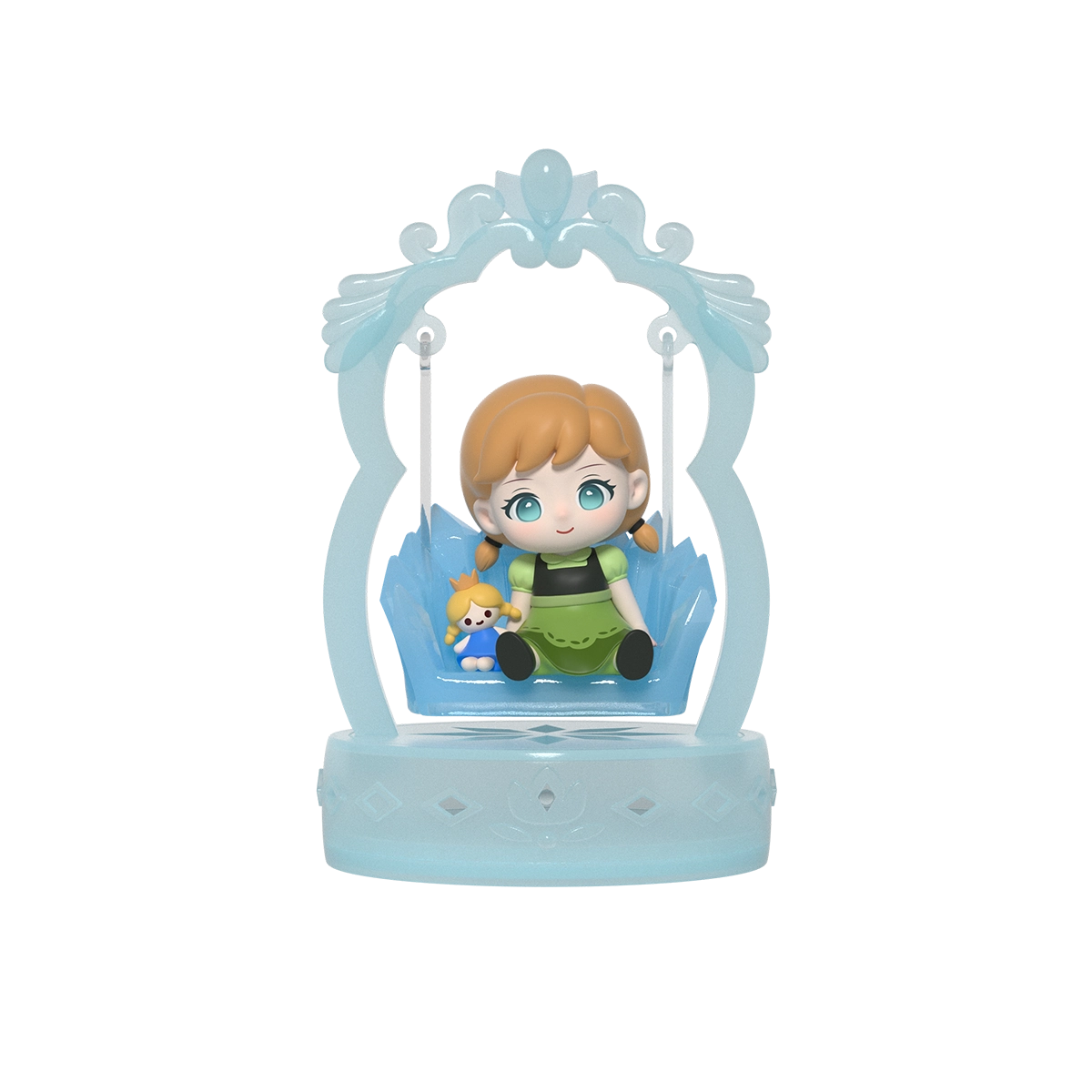 Anna & Her Doll: Anna mặc váy xanh mòng két, ôm búp bê thú bông nhỏ trên xích đu băng, Frozen Enchanted Swing