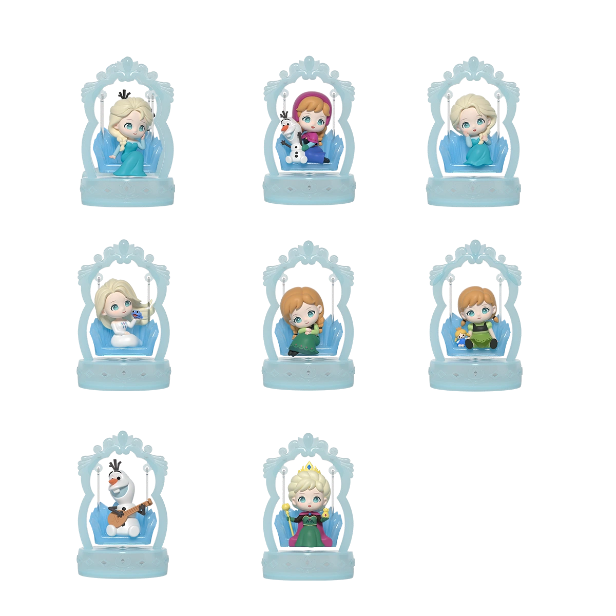 bộ đầy đủ của Frozen Elsa, Anna và Olaf mô hình trên swing băng tinh thể trang trí, Enchanted Swing Collection