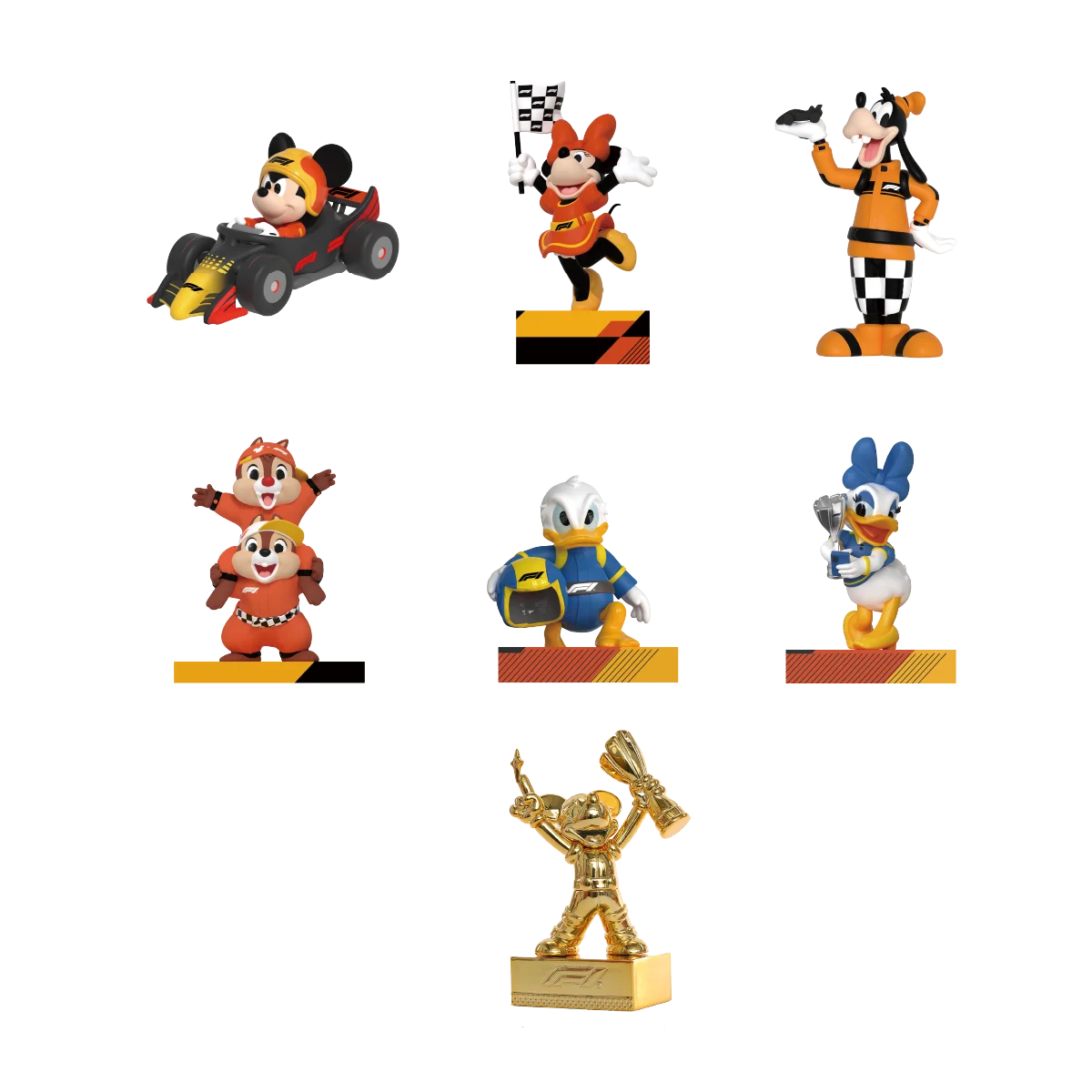 Complete Mickey & Friends F1 Race Day lineup of six figures plus secret trophy Mickey