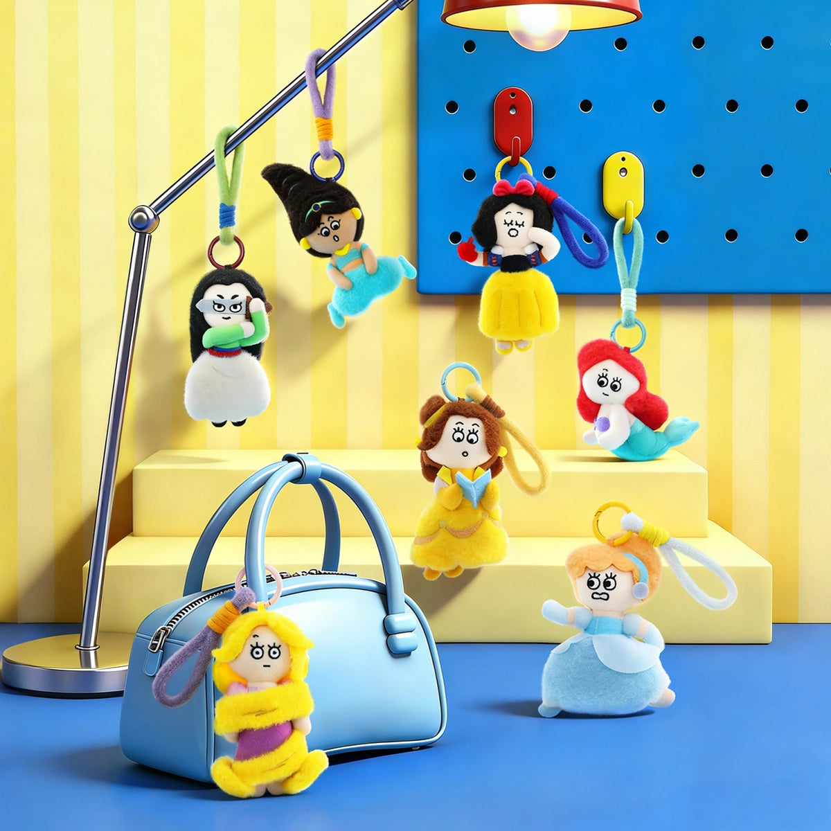 Snow White plush keychain holding red apple, dizzy stars above, Disney Princess On The Run