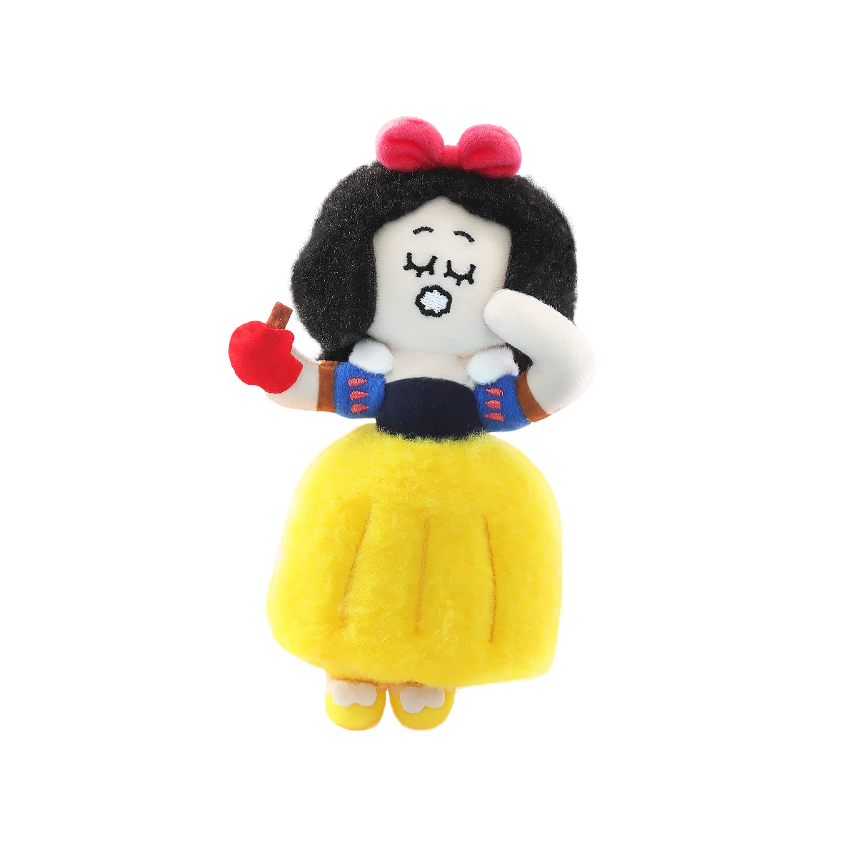 Snow White plush keychain with red bow, navy-and-yellow dress and red apple, Disney Princess On The Run by 52TOYS