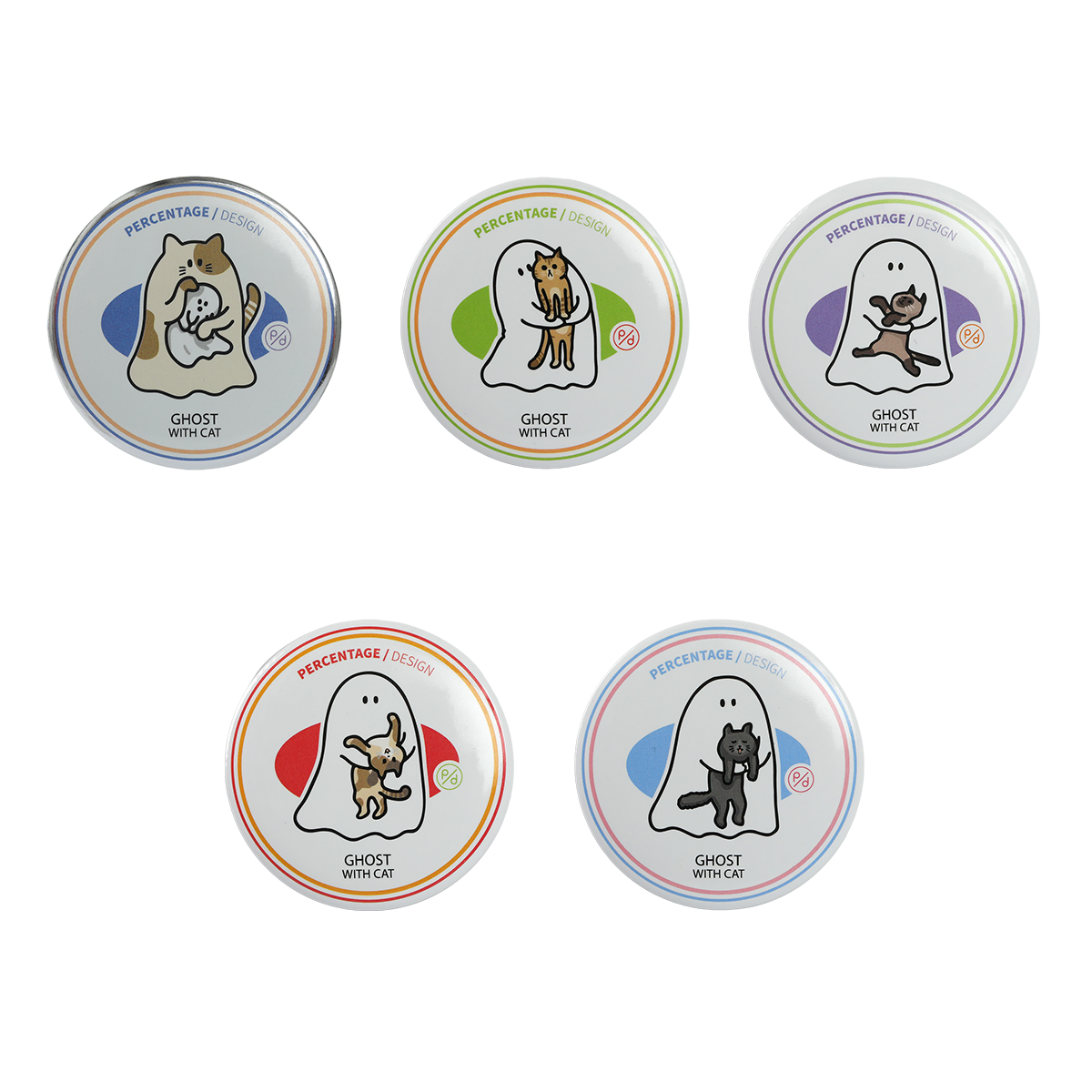 Full set of five Ghody Gulp-Gulp ghost-with-cat magnetic bottle openers, blind box