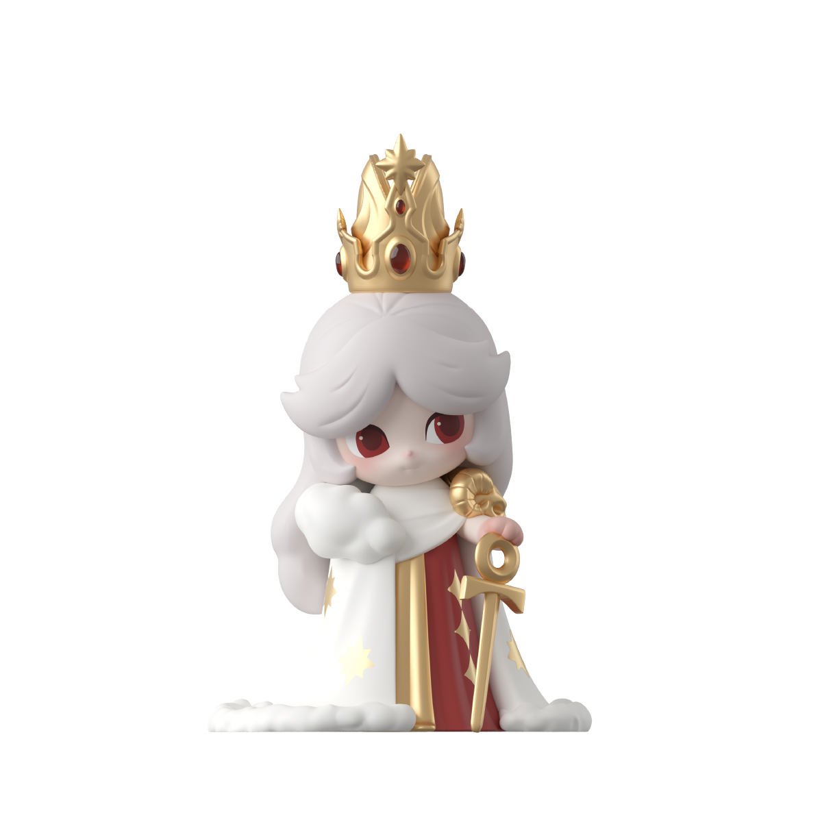 Laplly crowned king figure in a white fur cape holding a gold staff