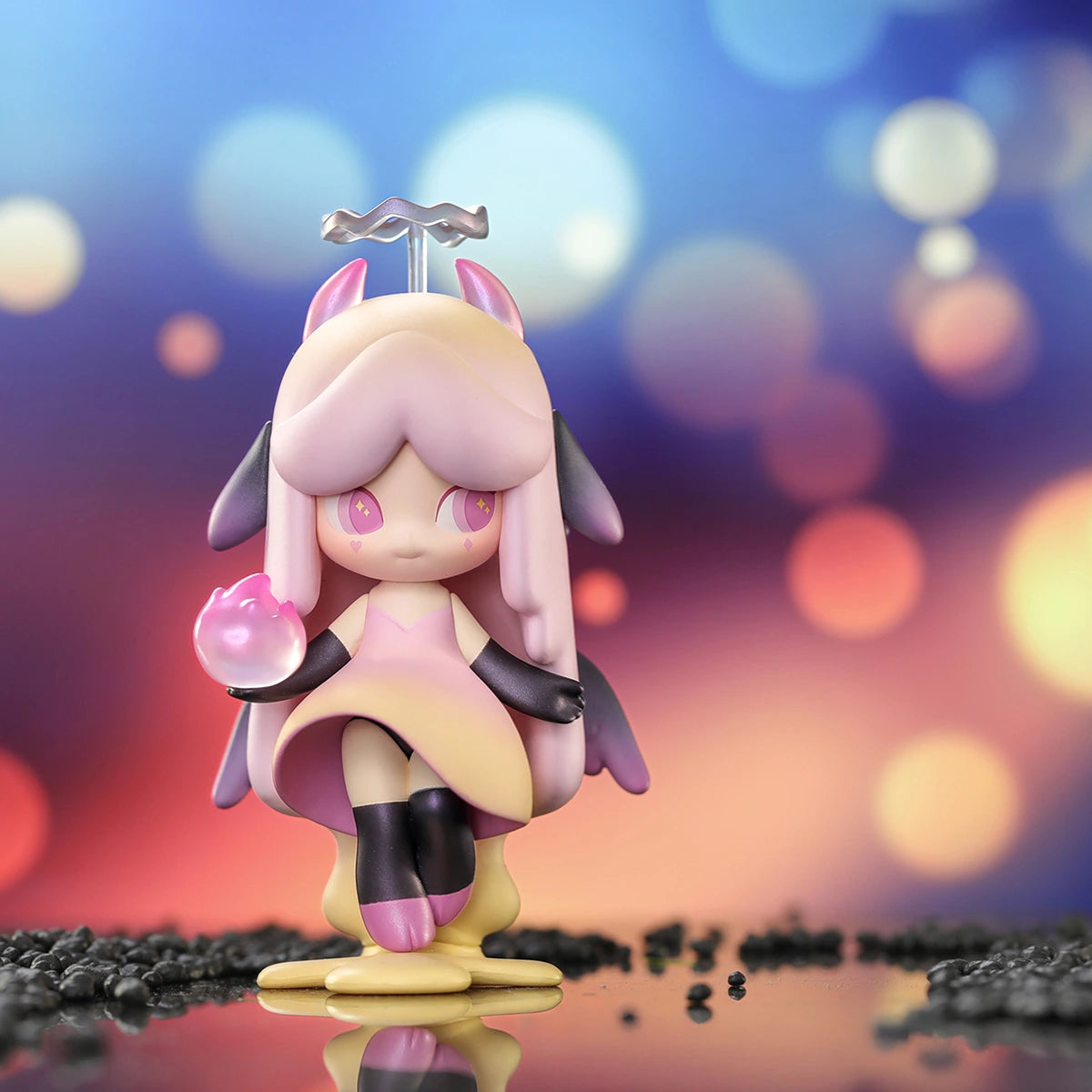 The Devil pink-haired girl with bunny ears and wings holding a glowing pink orb, LAPLLY Song of the Tarot