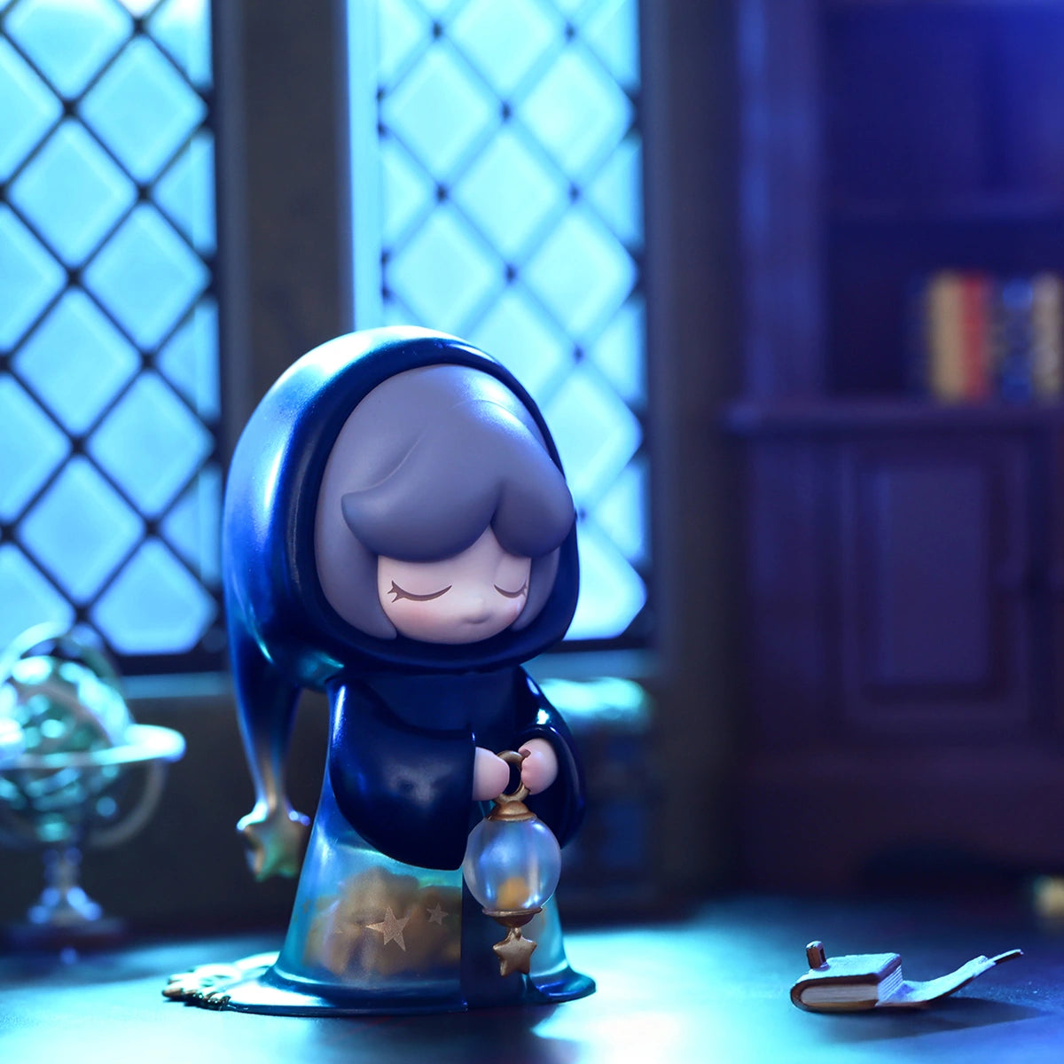 The Hermit Dark rare girl in black starry robe holding a glowing star lantern, LAPLLY Song of the Tarot