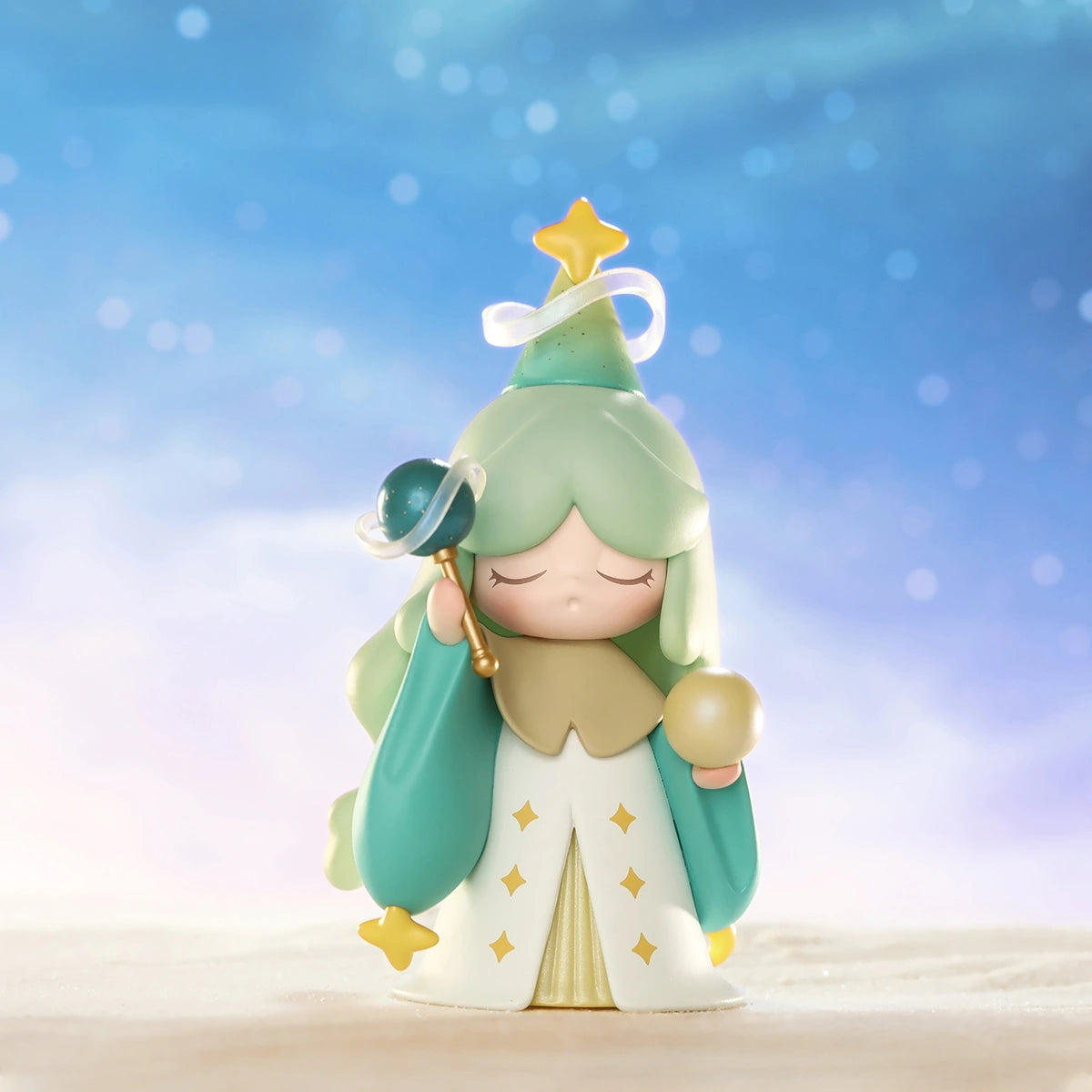 The Magician girl in mint hood and starry robe holding an orb-topped wand, LAPLLY Song of the Tarot