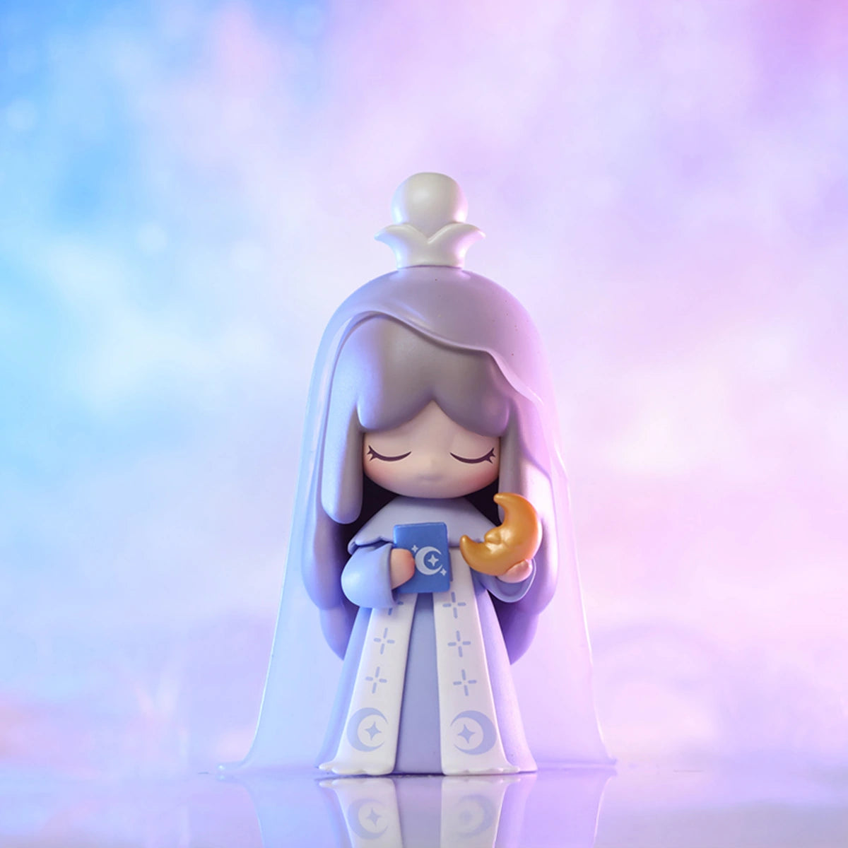 The High Priestess girl in tall white veil holding a crescent-moon book, LAPLLY Song of the Tarot